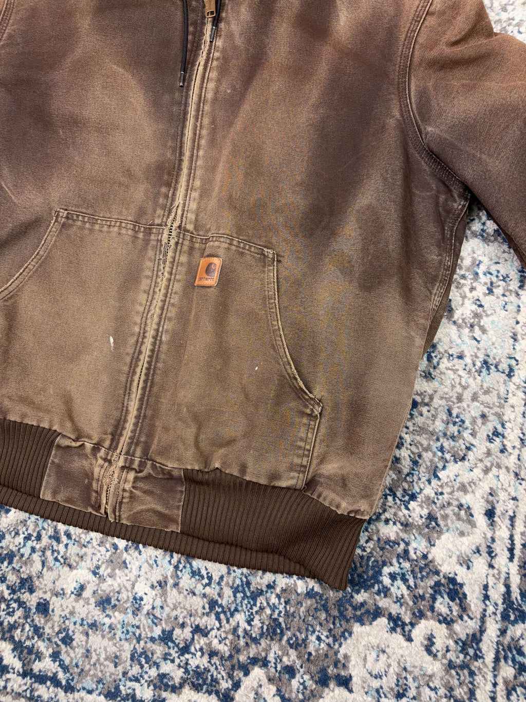 Vintage Carhartt Insulated Canvas Workwear Hooded Bomber Active Jacket Size LT