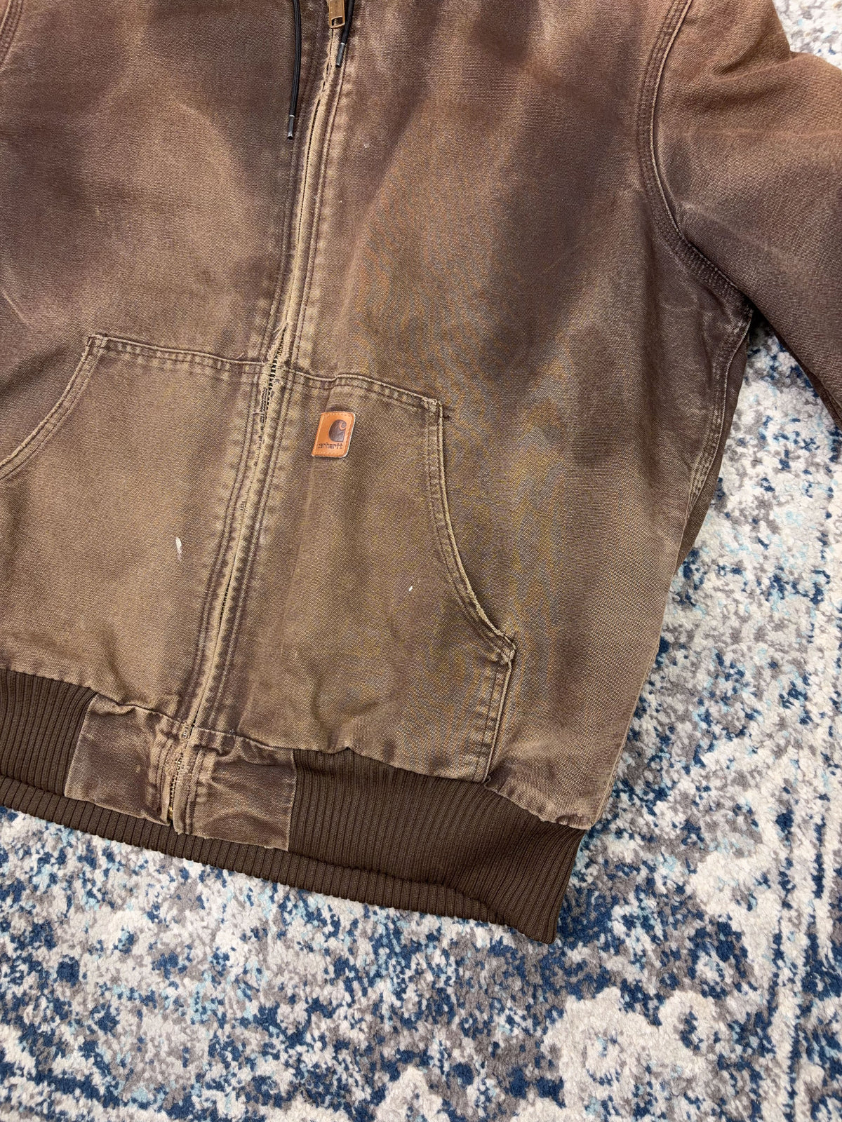 Vintage Carhartt Insulated Canvas Workwear Hooded Bomber Active Jacket Size LT