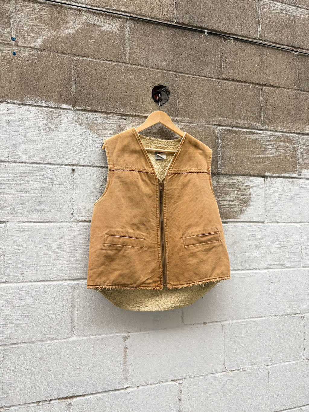 Vintage 80s/90s Carhartt Sherpa Lined Canvas Workwear Vest Jacket Size Medium