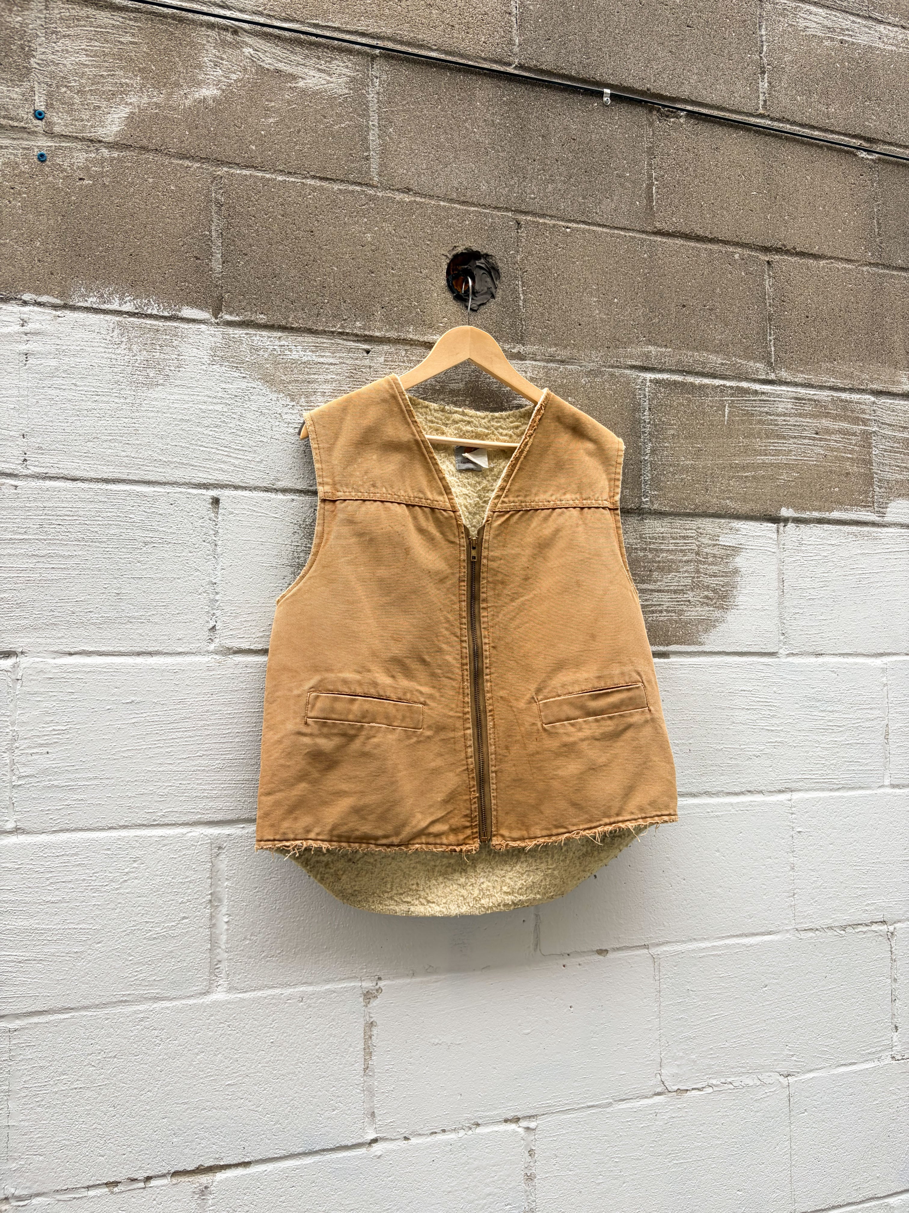 Vintage 80s/90s Carhartt Sherpa Lined Canvas Workwear Vest Jacket Size Medium
