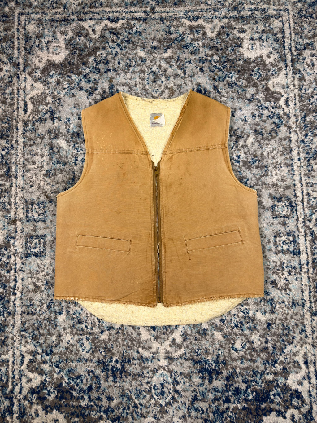 Vintage 80s/90s Carhartt Sherpa Lined Canvas Workwear Vest Jacket Size Medium
