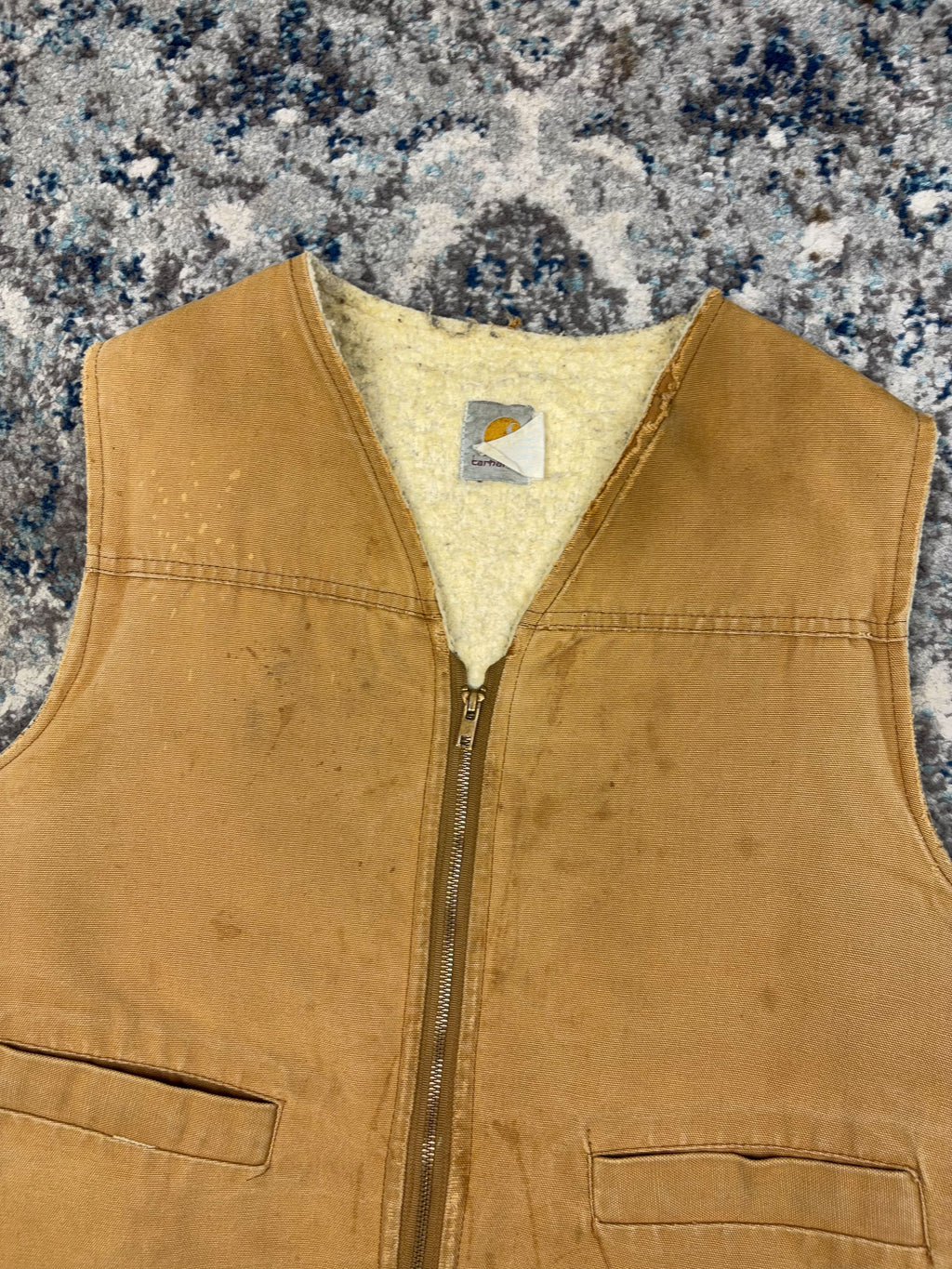 Vintage 80s/90s Carhartt Sherpa Lined Canvas Workwear Vest Jacket Size Medium