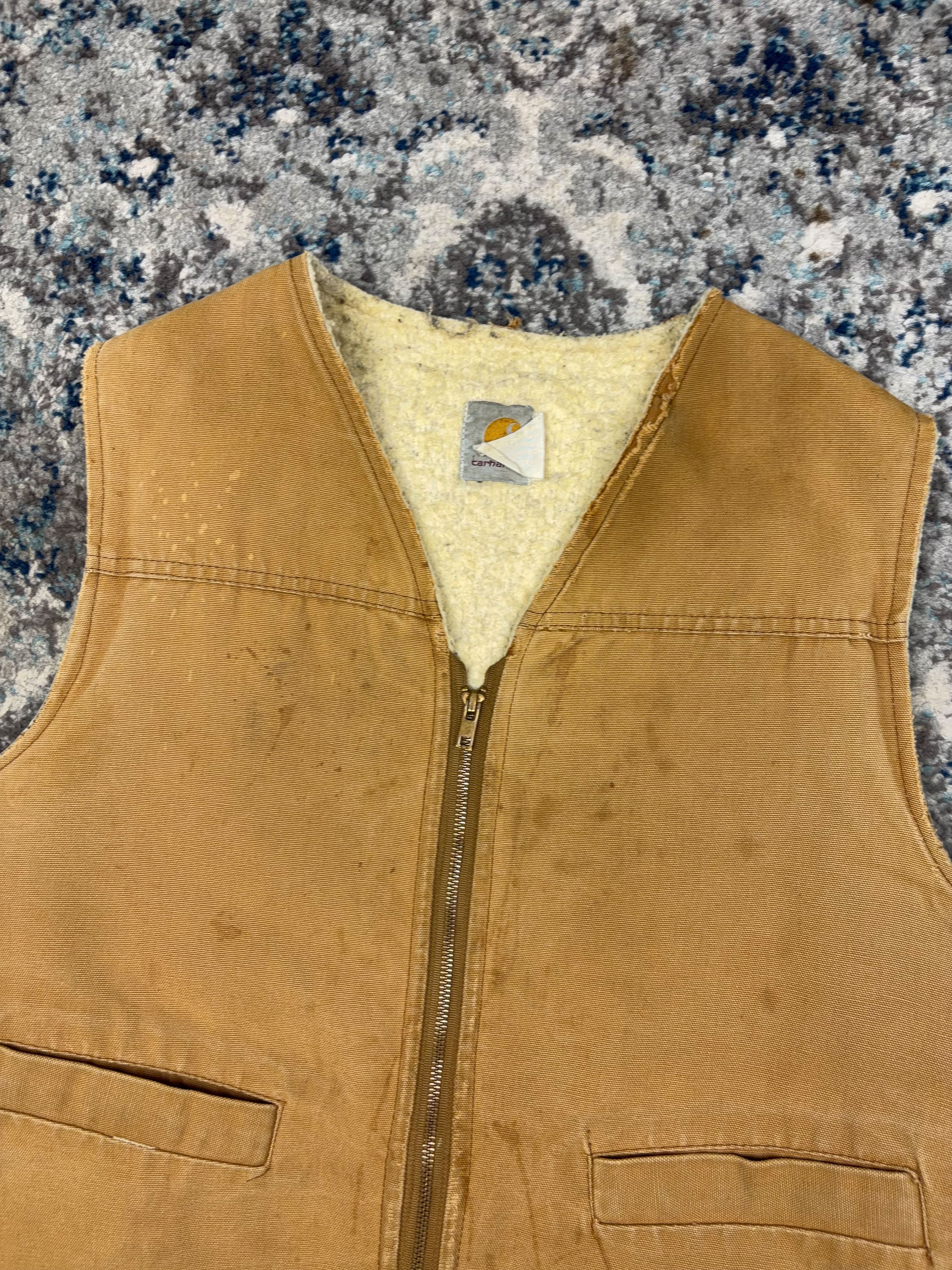 Vintage 80s/90s Carhartt Sherpa Lined Canvas Workwear Vest Jacket Size Medium
