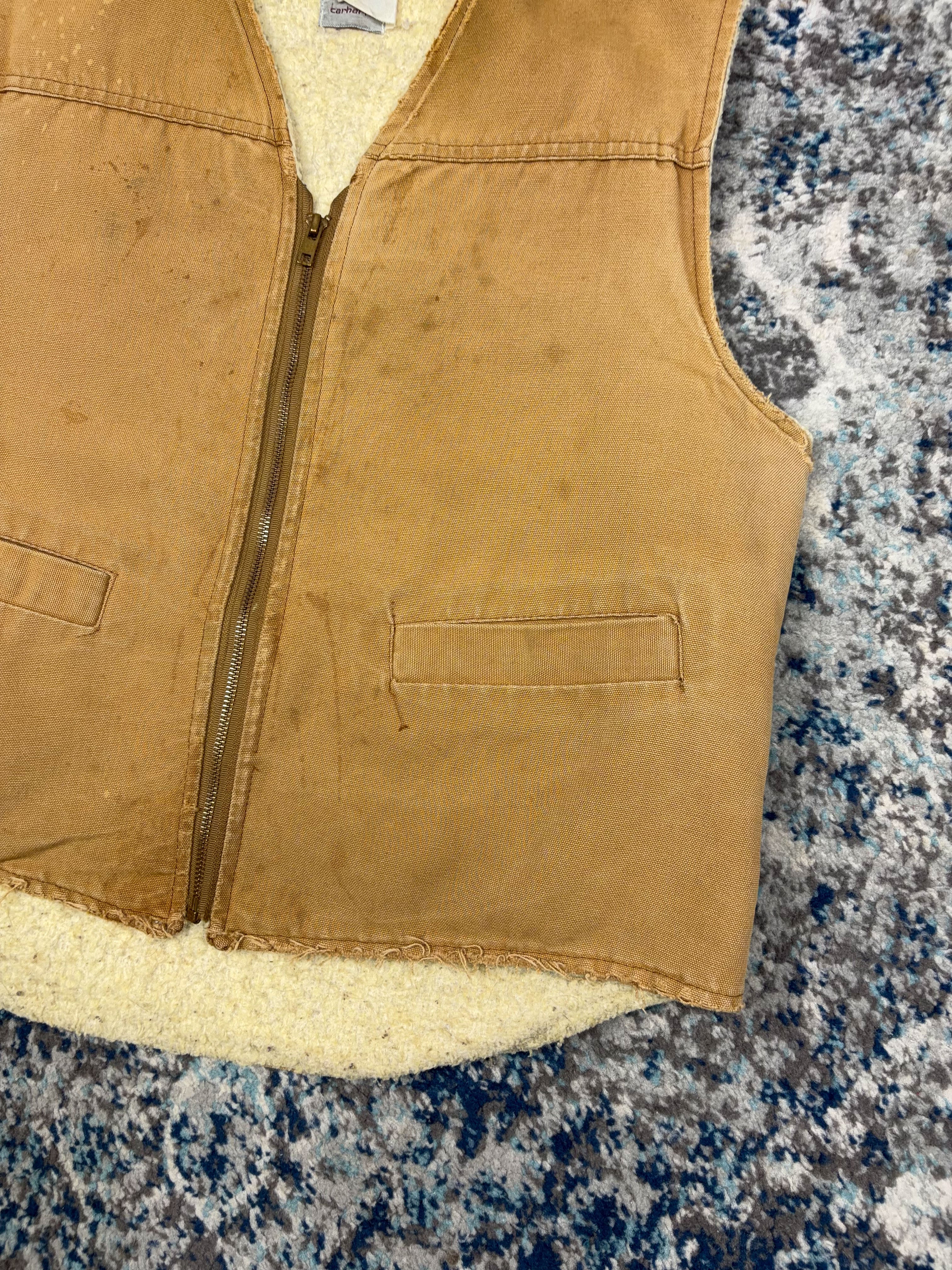 Vintage 80s/90s Carhartt Sherpa Lined Canvas Workwear Vest Jacket Size Medium