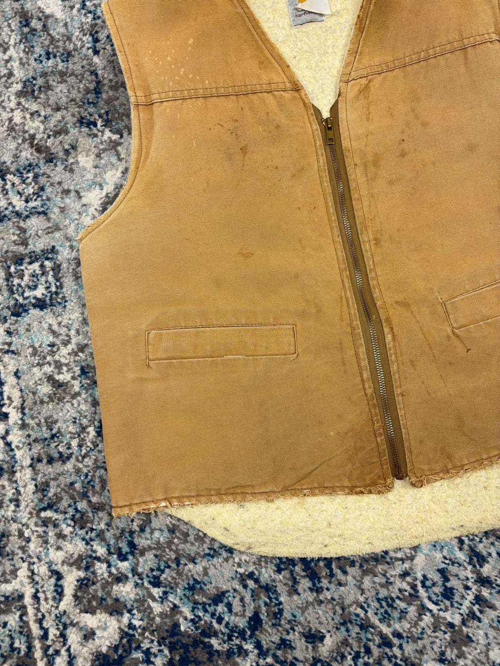 Vintage 80s/90s Carhartt Sherpa Lined Canvas Workwear Vest Jacket Size Medium