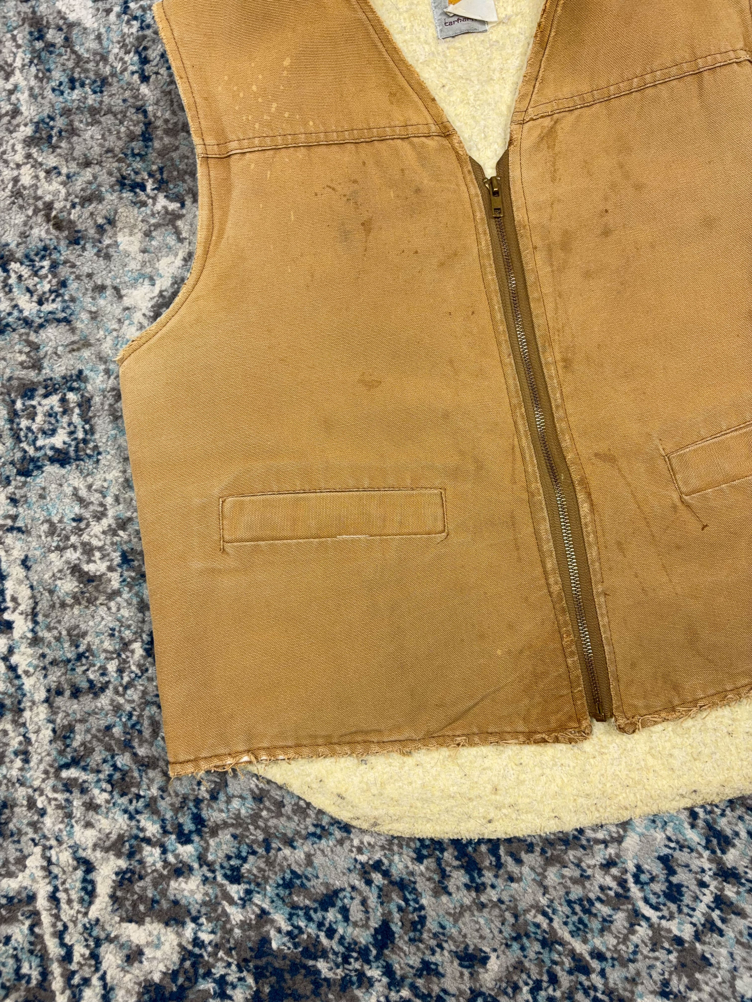Vintage 80s/90s Carhartt Sherpa Lined Canvas Workwear Vest Jacket Size Medium