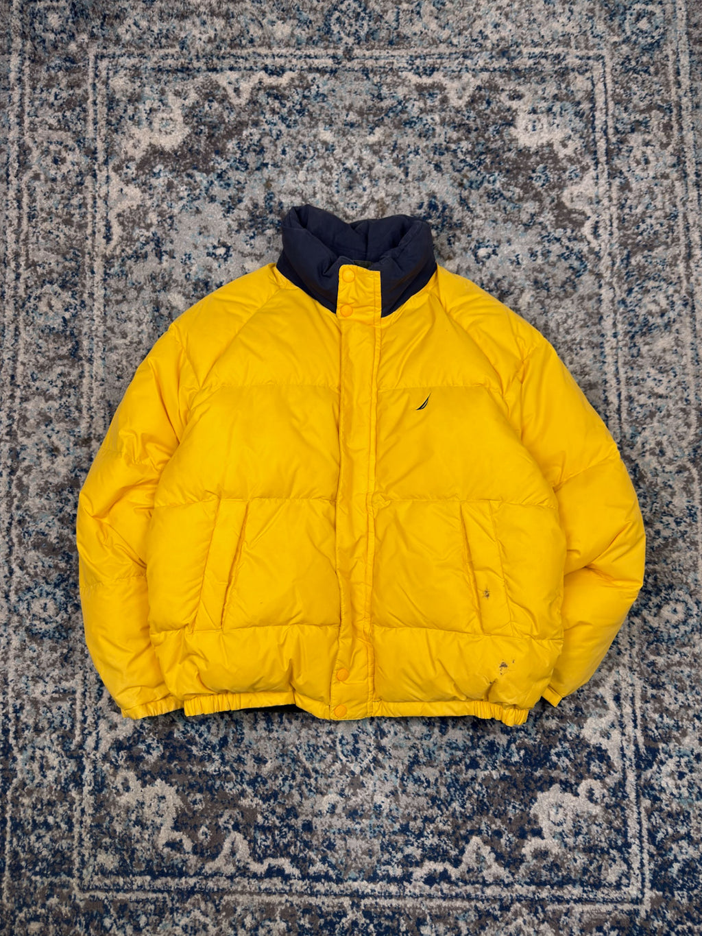 Vintage Nautica NS-83 Embroidered Sleeve Spellout Reversible Puffer Jacket Size XL