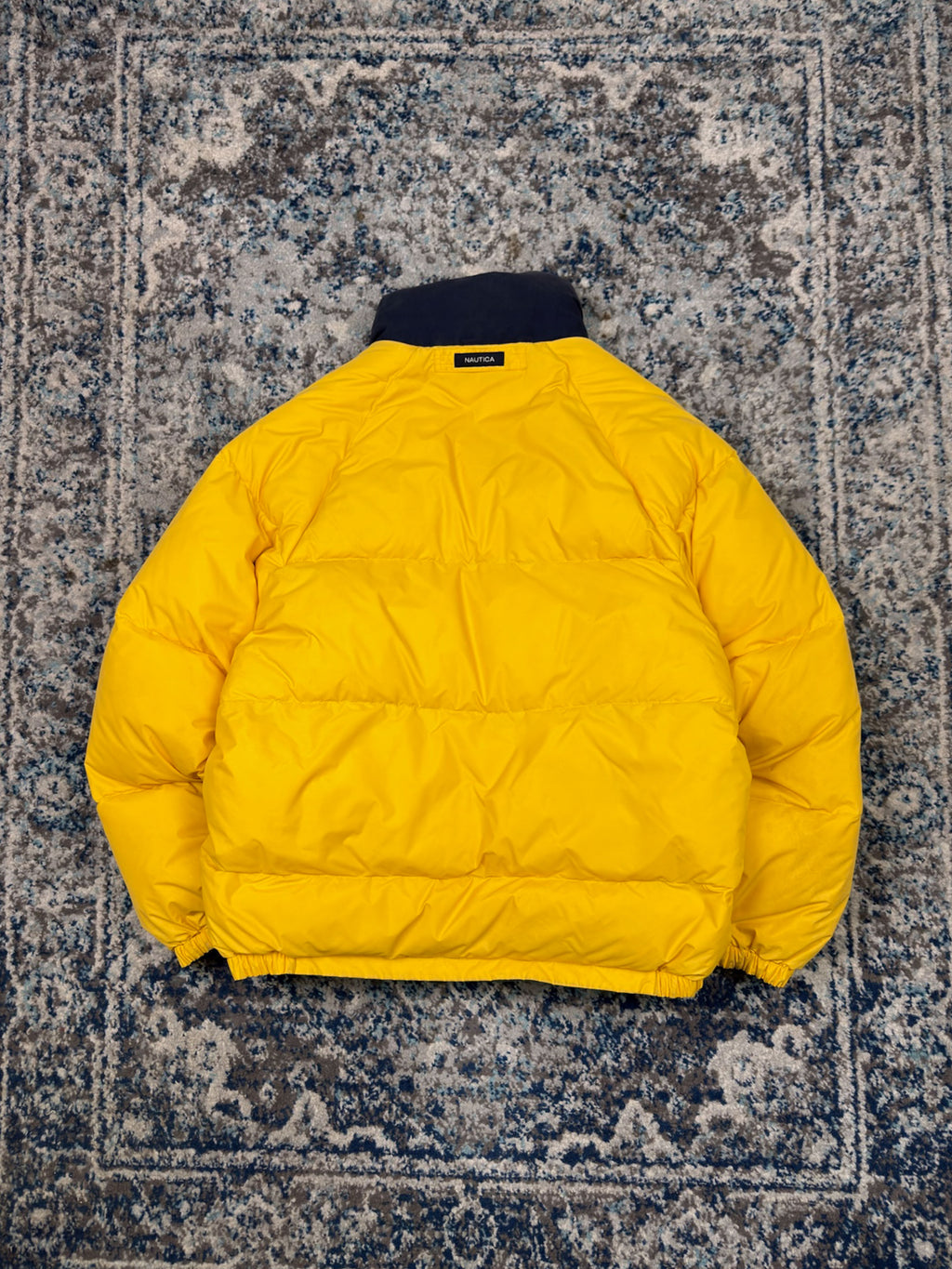 Vintage Nautica NS-83 Embroidered Sleeve Spellout Reversible Puffer Jacket Size XL