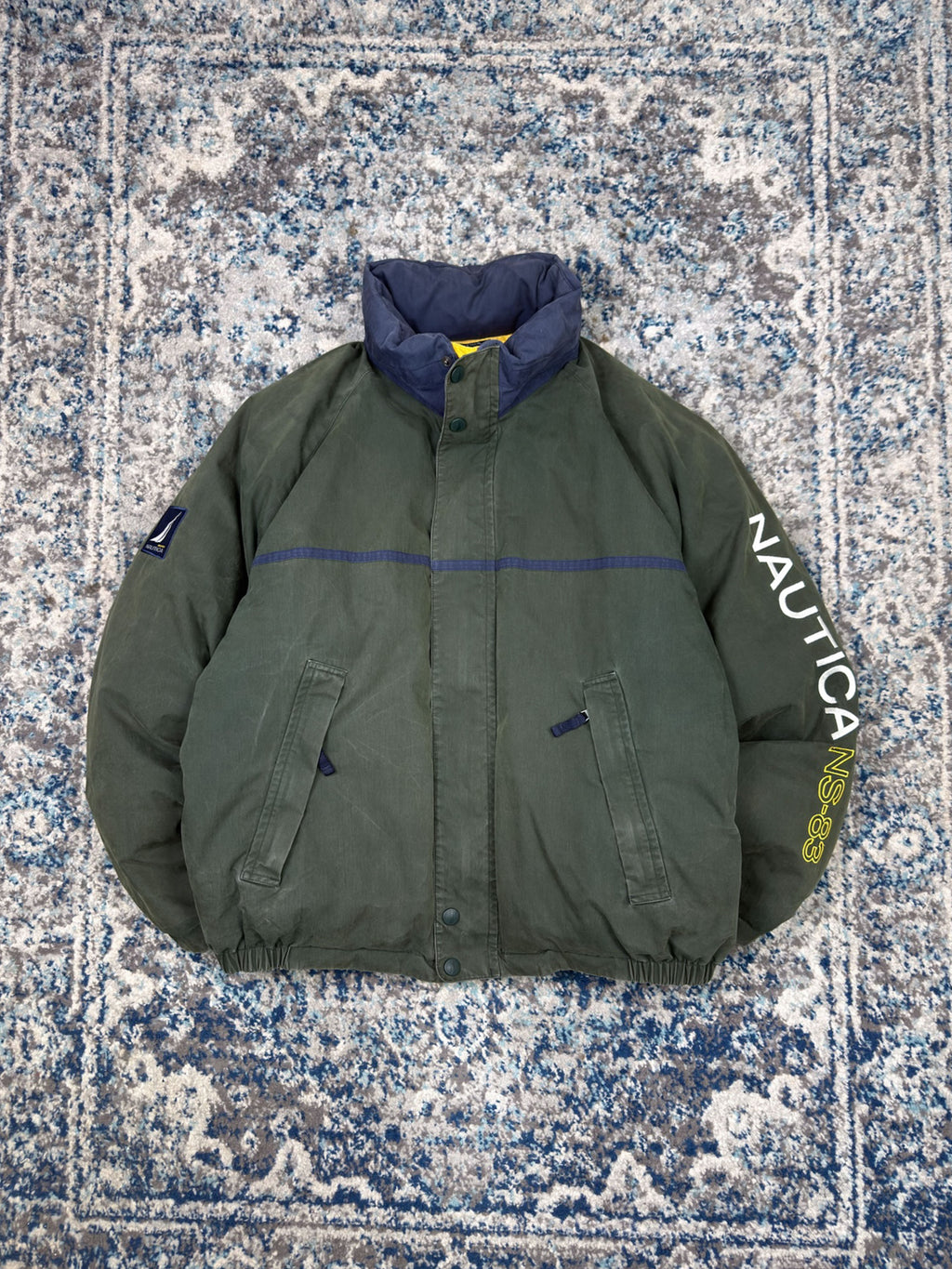 Vintage Nautica NS-83 Embroidered Sleeve Spellout Reversible Puffer Jacket Size XL
