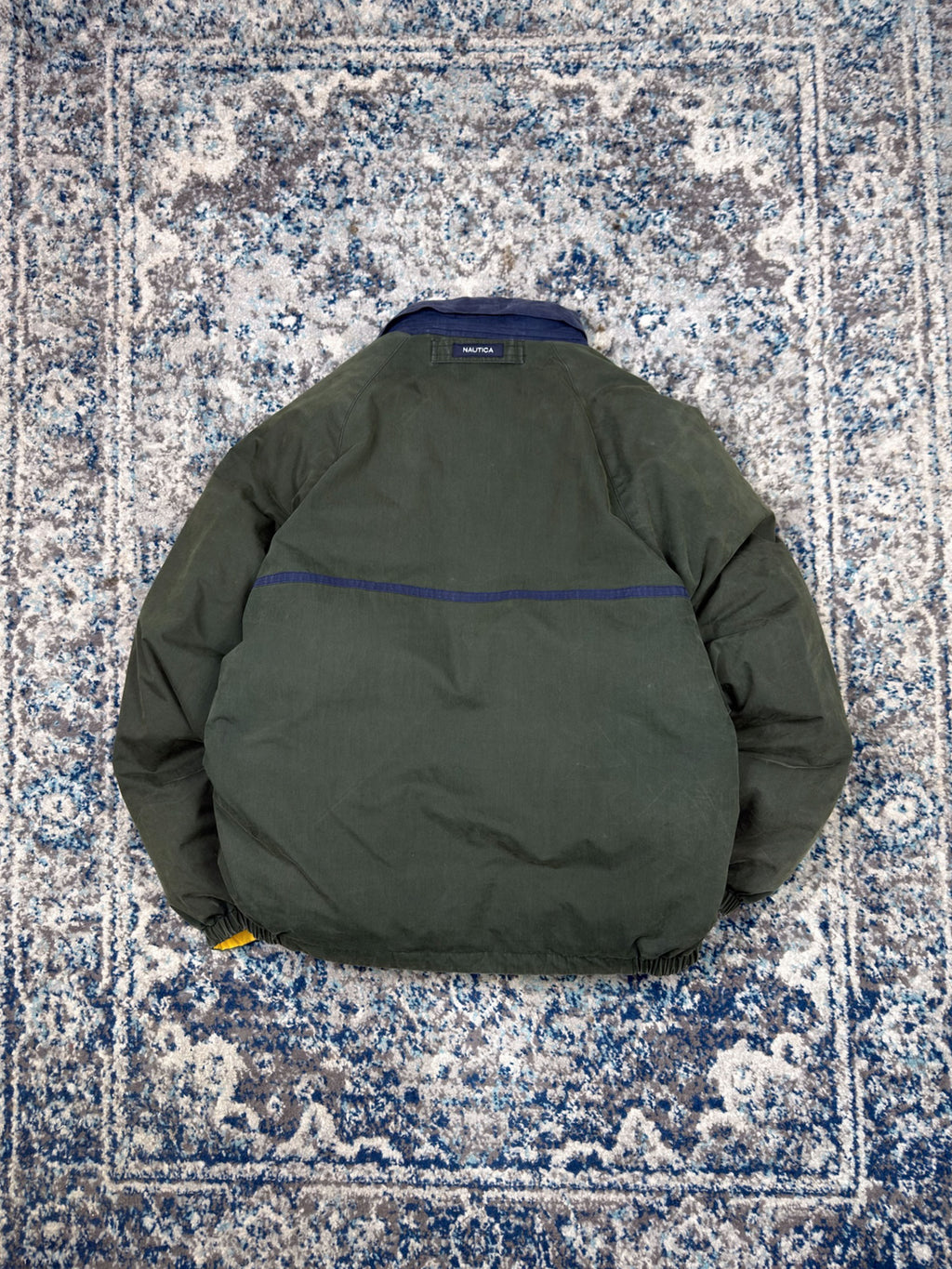 Vintage Nautica NS-83 Embroidered Sleeve Spellout Reversible Puffer Jacket Size XL