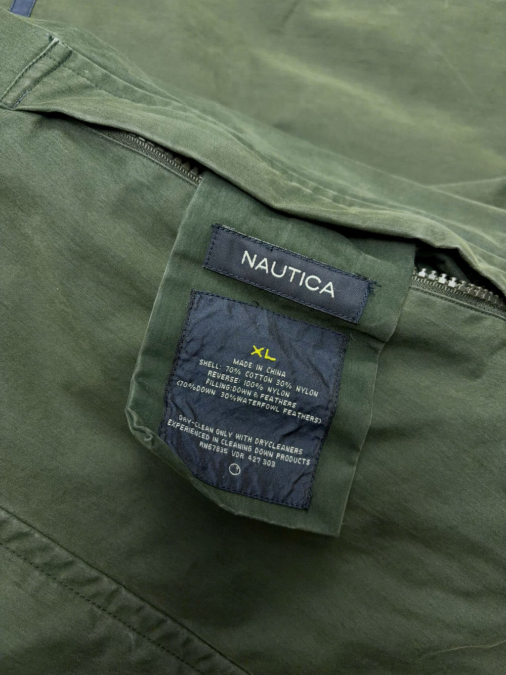 Vintage Nautica NS-83 Embroidered Sleeve Spellout Reversible Puffer Jacket Size XL