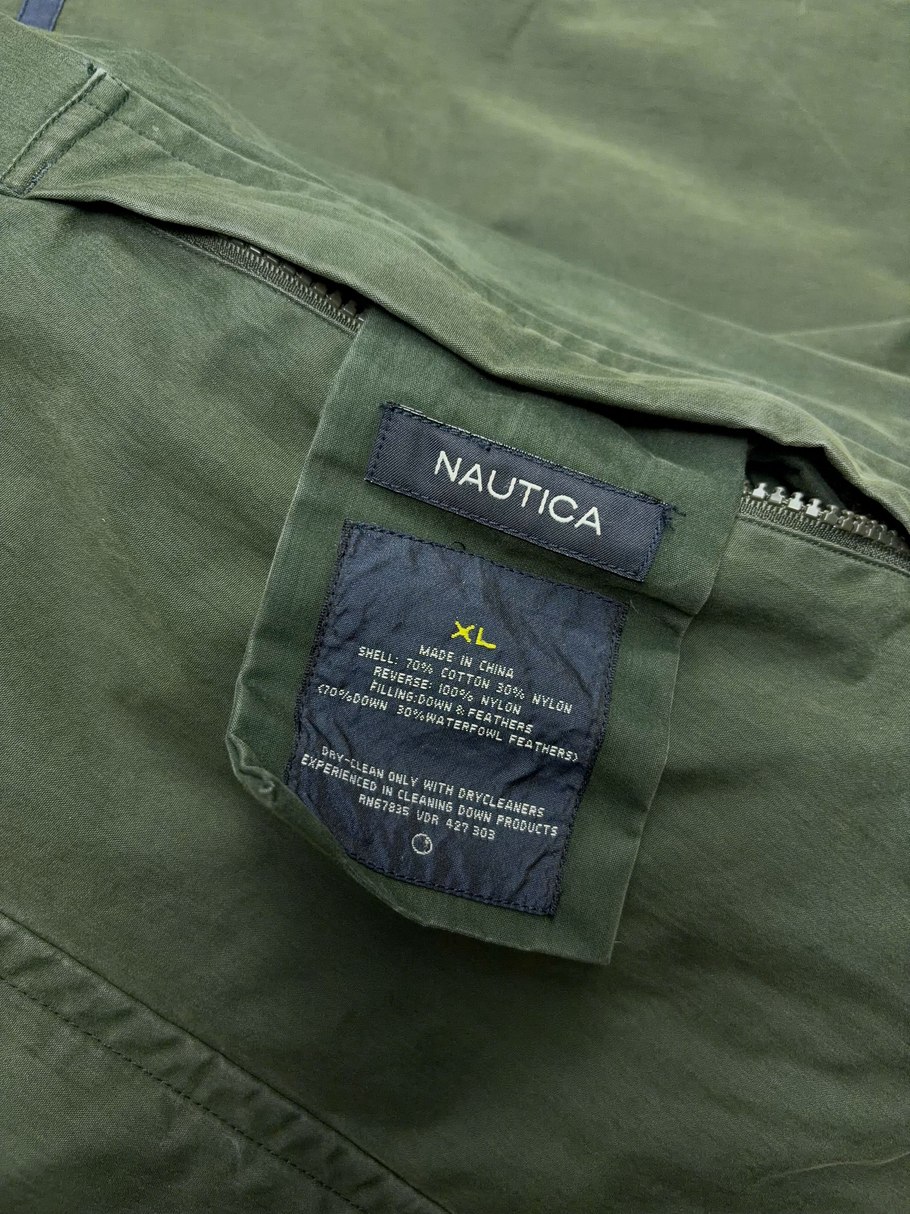 Vintage Nautica NS-83 Embroidered Sleeve Spellout Reversible Puffer Jacket Size XL
