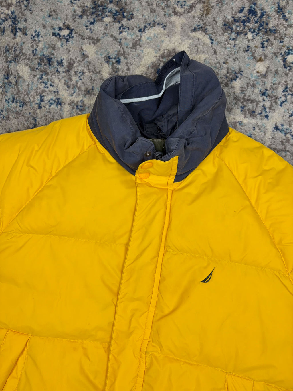Vintage Nautica NS-83 Embroidered Sleeve Spellout Reversible Puffer Jacket Size XL