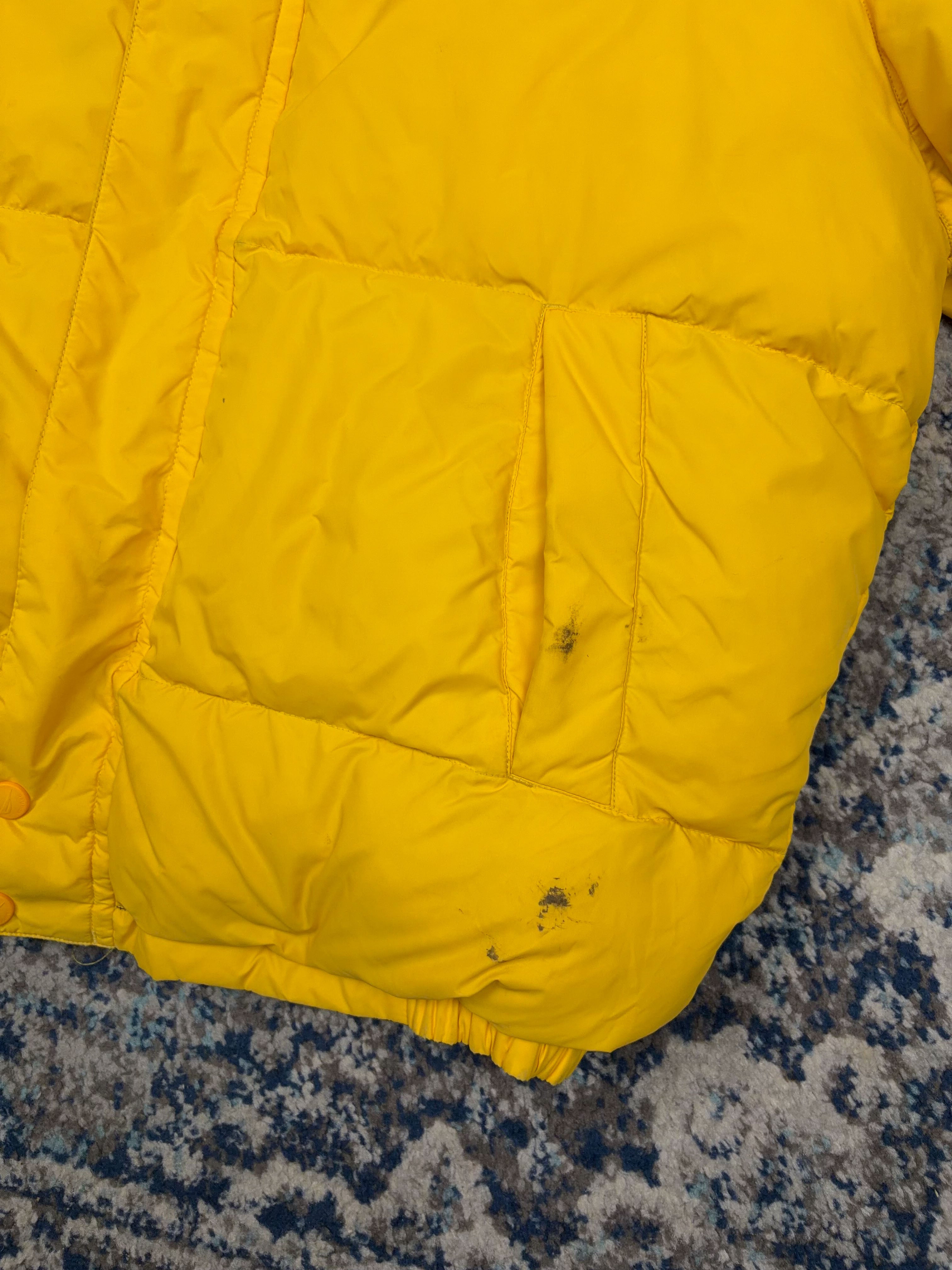 Vintage Nautica NS-83 Embroidered Sleeve Spellout Reversible Puffer Jacket Size XL