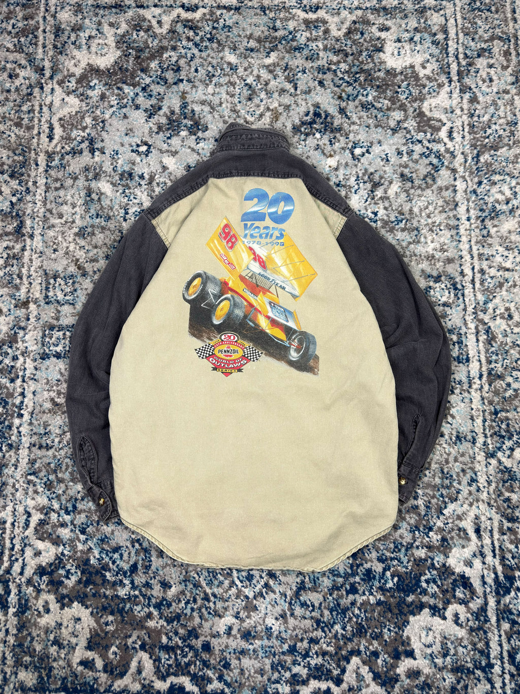 Vintage 1998 Shelter Island Penzoil 20th Anniversary Graphic Button Up Shirt Size Small