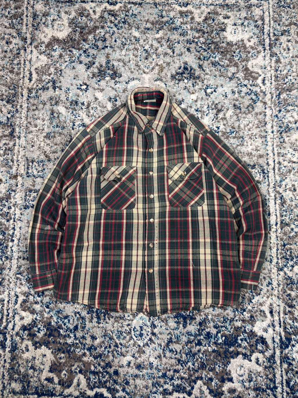 Vintage 80s/90s Five Brother Plaid Long Sleeve Double Pocket Button Up Shirt Size Large