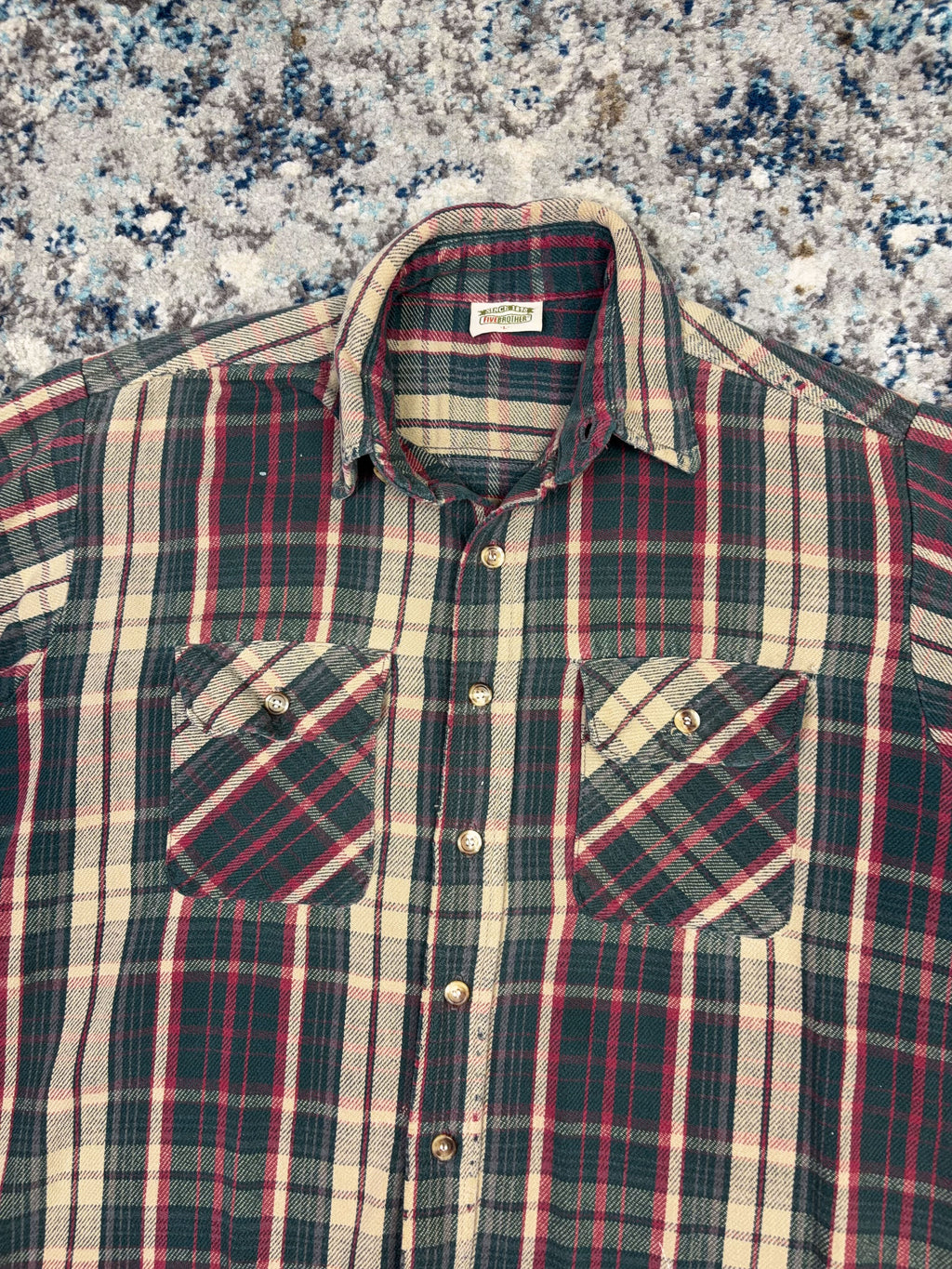 Vintage 80s/90s Five Brother Plaid Long Sleeve Double Pocket Button Up Shirt Size Large