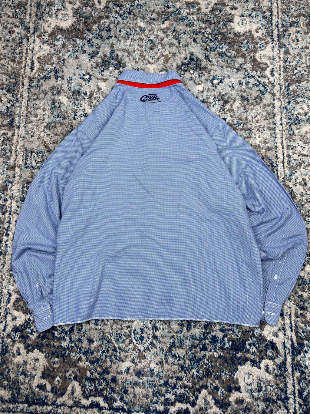 Vintage Budweiser Embroidered Logo Long Sleeve Cropped Reworked Button Up Shirt Size 2XL