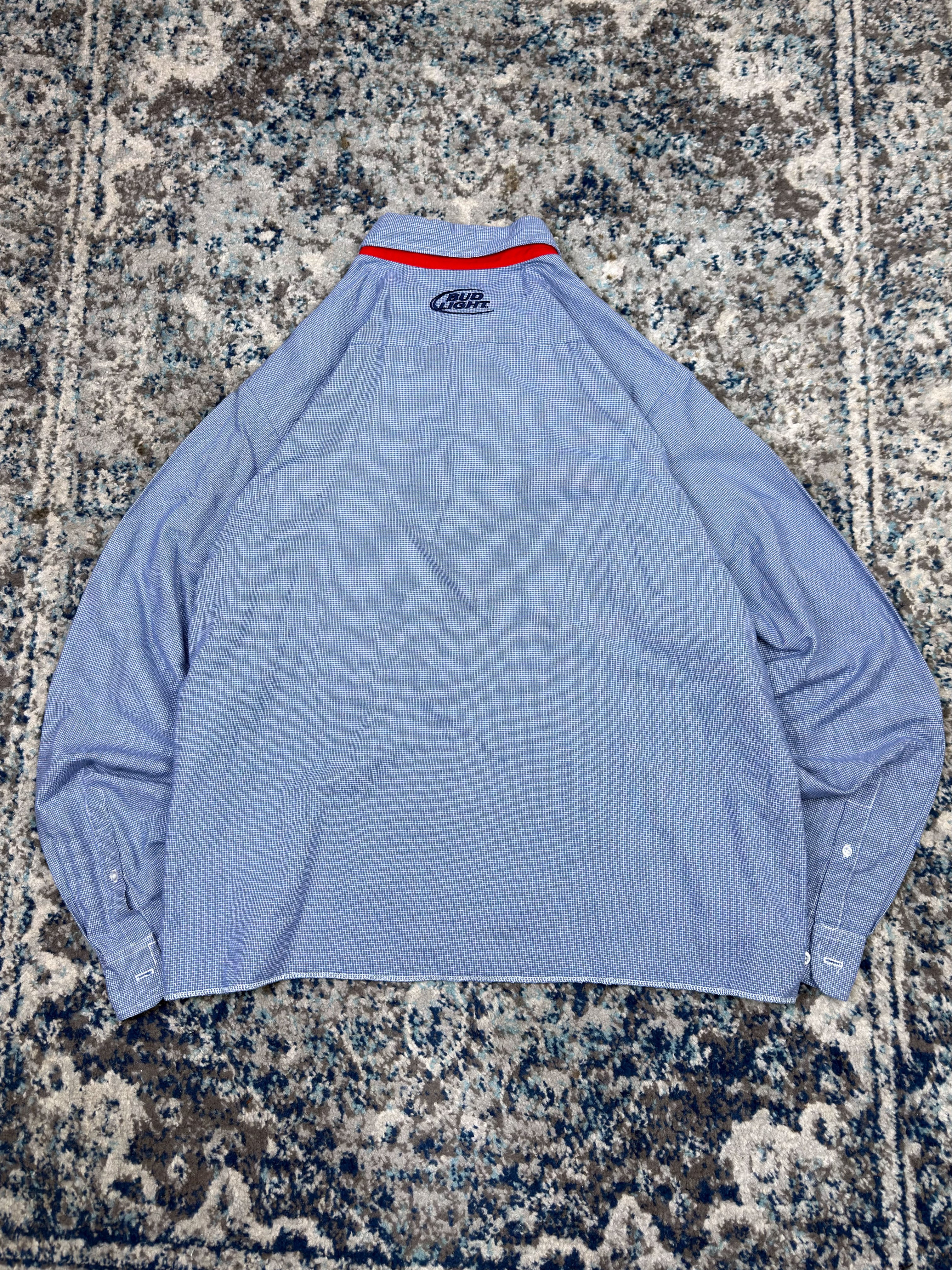 Vintage Budweiser Embroidered Logo Long Sleeve Cropped Reworked Button Up Shirt Size 2XL