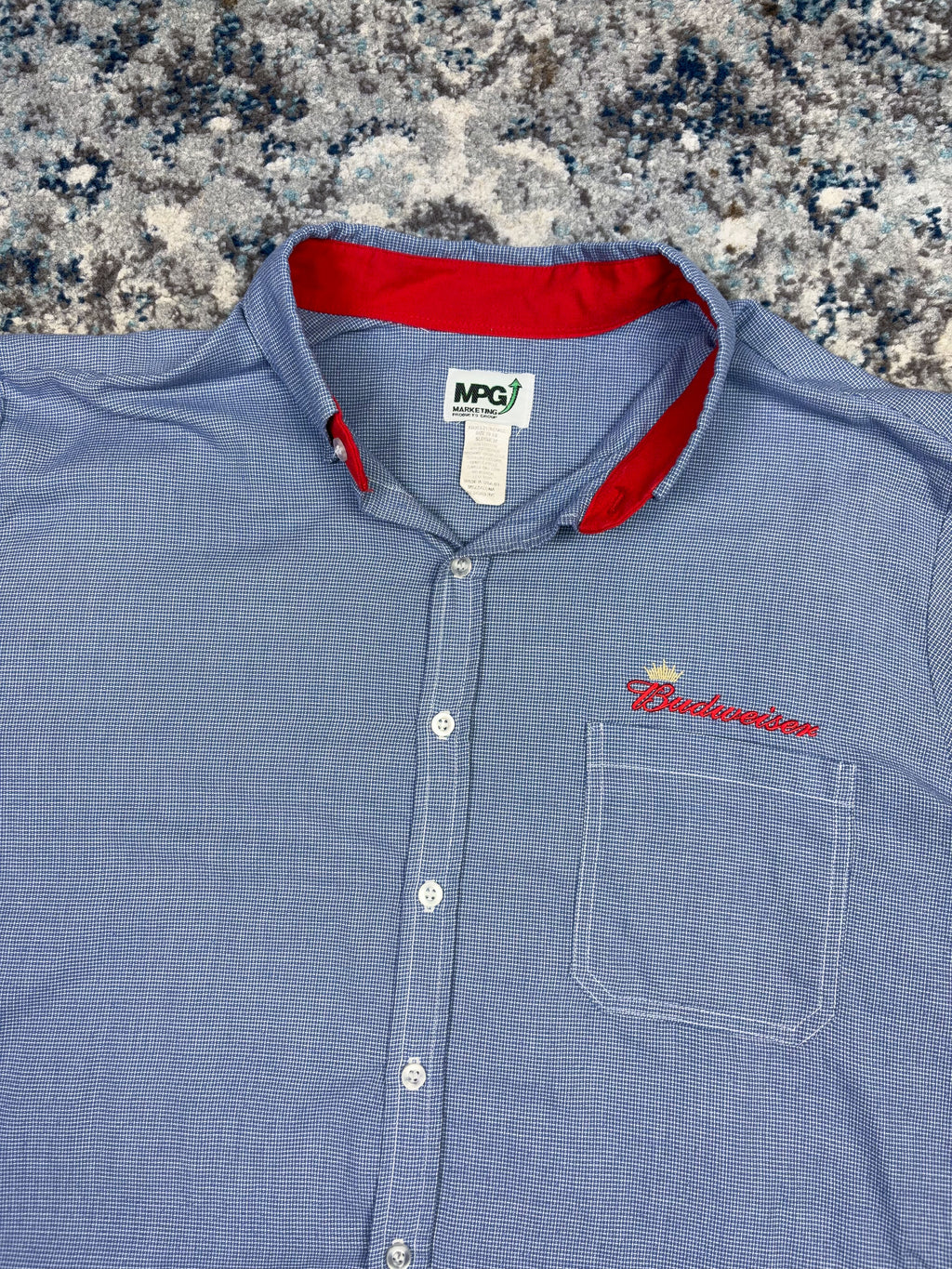 Vintage Budweiser Embroidered Logo Long Sleeve Cropped Reworked Button Up Shirt Size 2XL