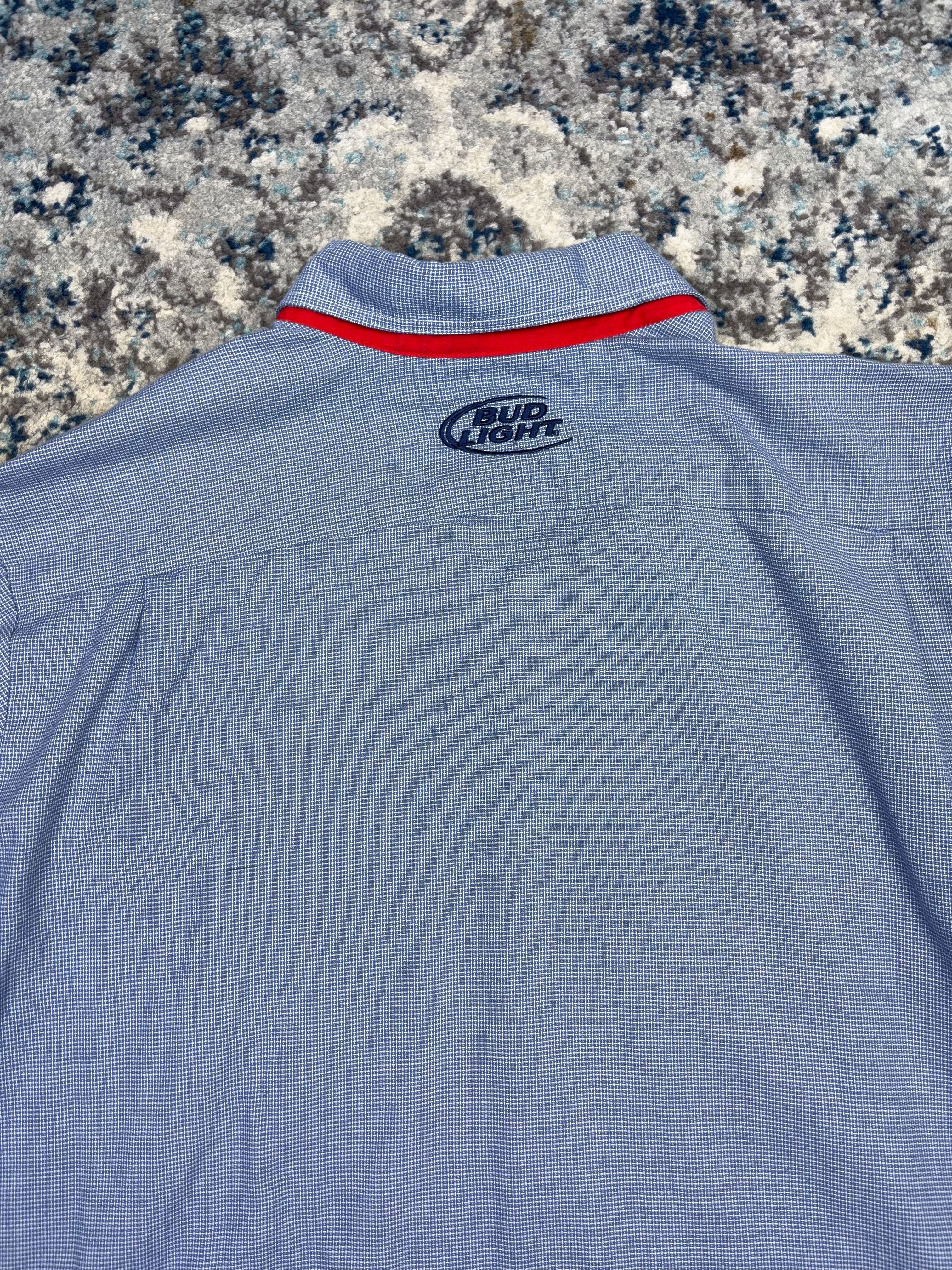 Vintage Budweiser Embroidered Logo Long Sleeve Cropped Reworked Button Up Shirt Size 2XL