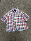 Vintage Scott Barber Plaid Short Sleeve Cropped Reworked Button Up Shirt Size XL