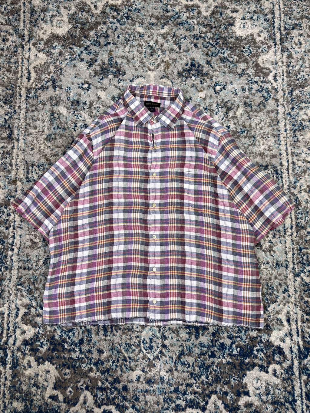 Vintage Scott Barber Plaid Short Sleeve Cropped Reworked Button Up Shirt Size XL