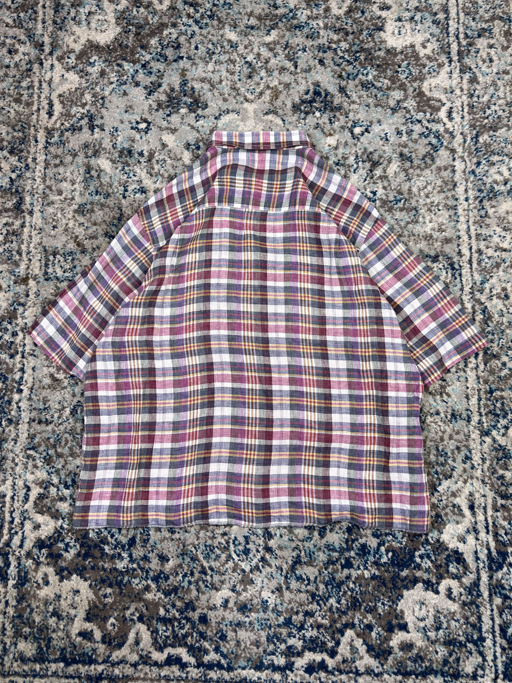 Vintage Scott Barber Plaid Short Sleeve Cropped Reworked Button Up Shirt Size XL