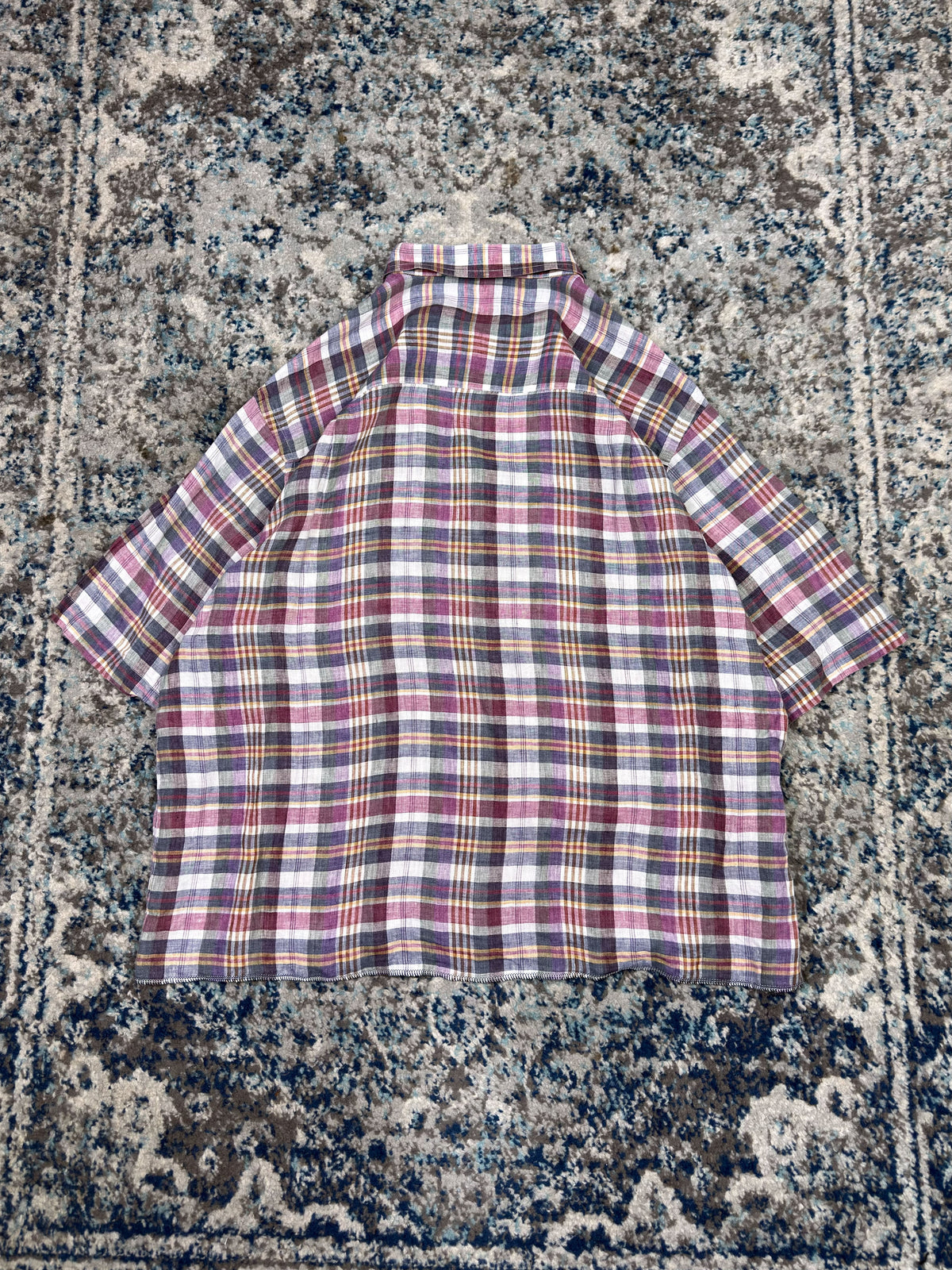 Vintage Scott Barber Plaid Short Sleeve Cropped Reworked Button Up Shirt Size XL