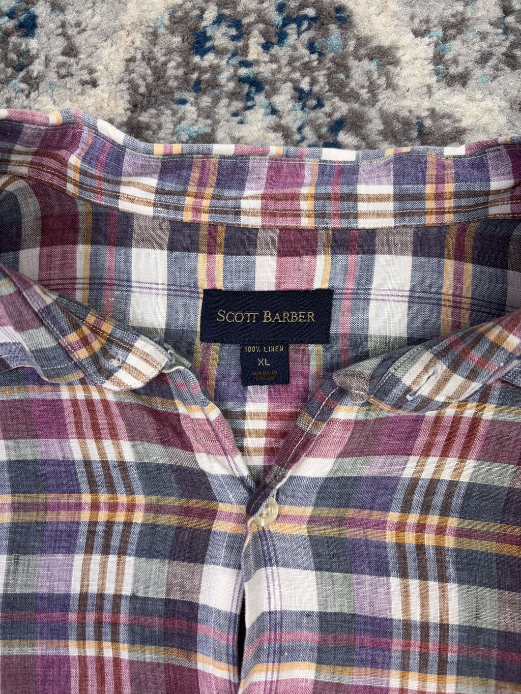 Vintage Scott Barber Plaid Short Sleeve Cropped Reworked Button Up Shirt Size XL