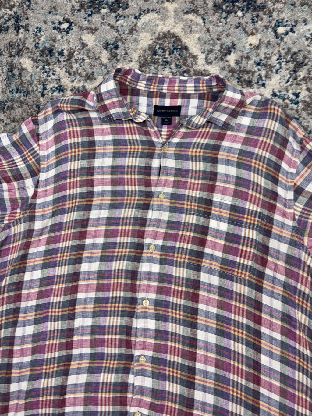 Vintage Scott Barber Plaid Short Sleeve Cropped Reworked Button Up Shirt Size XL