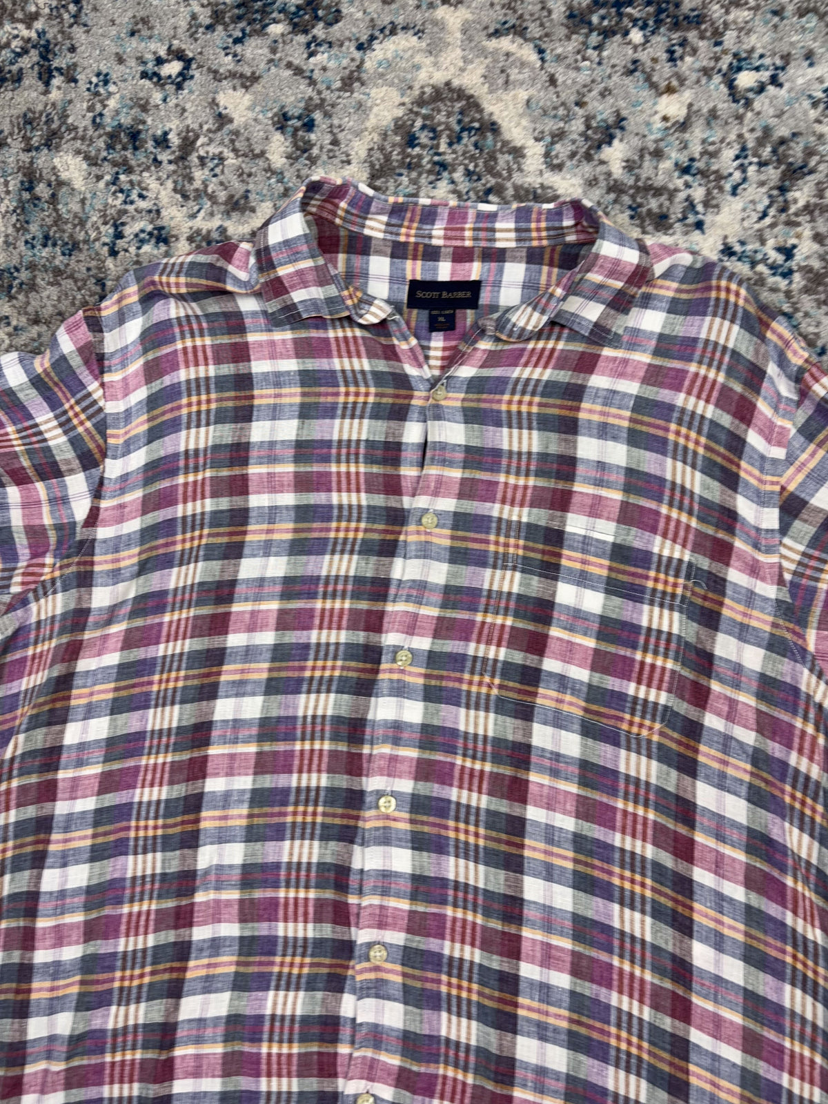 Vintage Scott Barber Plaid Short Sleeve Cropped Reworked Button Up Shirt Size XL