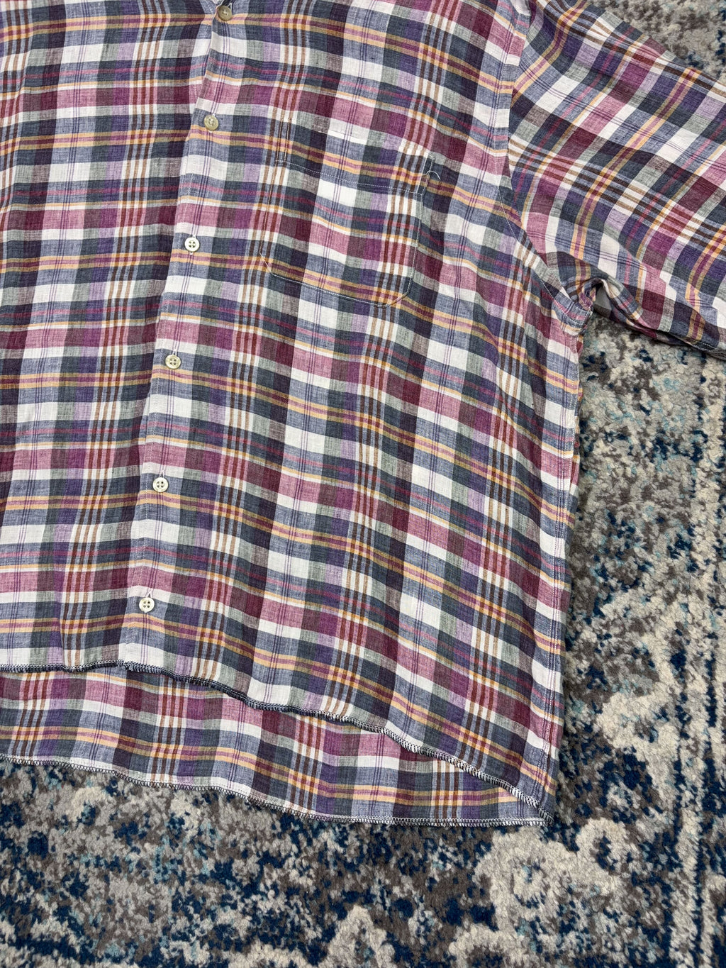Vintage Scott Barber Plaid Short Sleeve Cropped Reworked Button Up Shirt Size XL