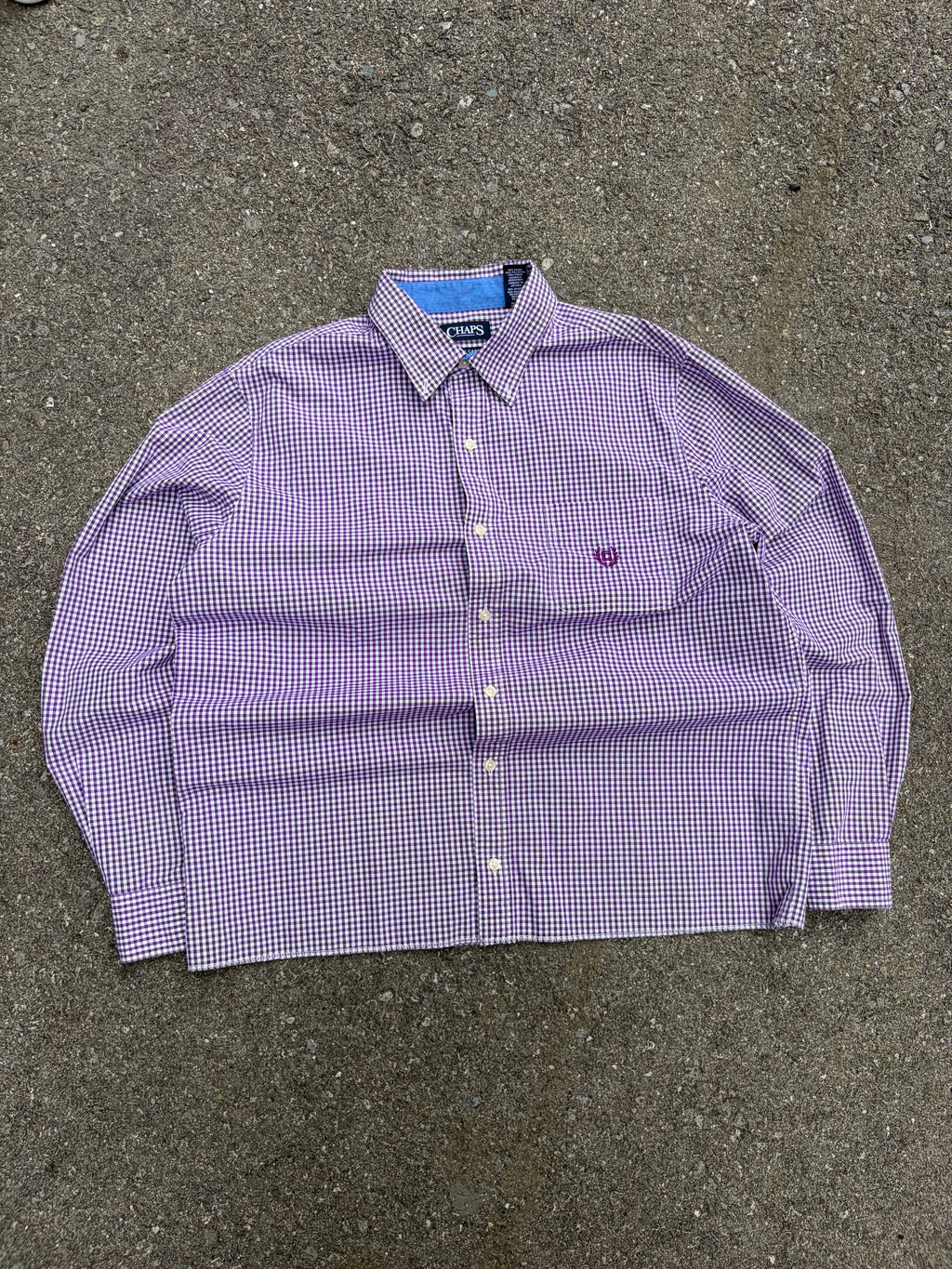 Vintage Chaps Ralph Lauren Embroidered Crest Long Sleeve Button Up Shirt Size Large