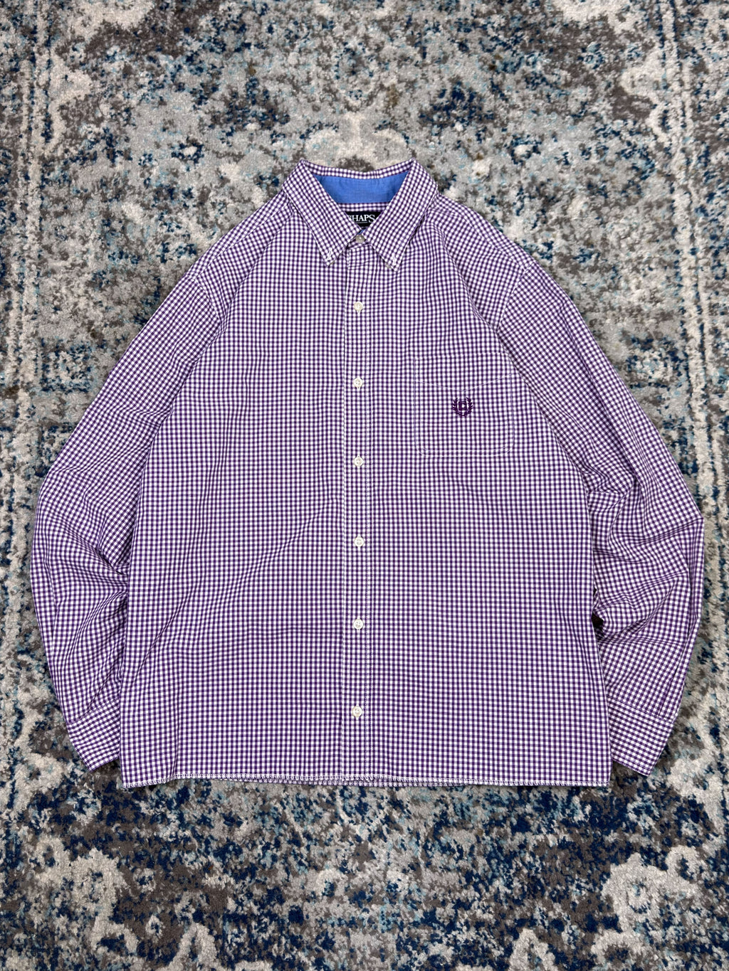 Vintage Chaps Ralph Lauren Embroidered Crest Long Sleeve Button Up Shirt Size Large