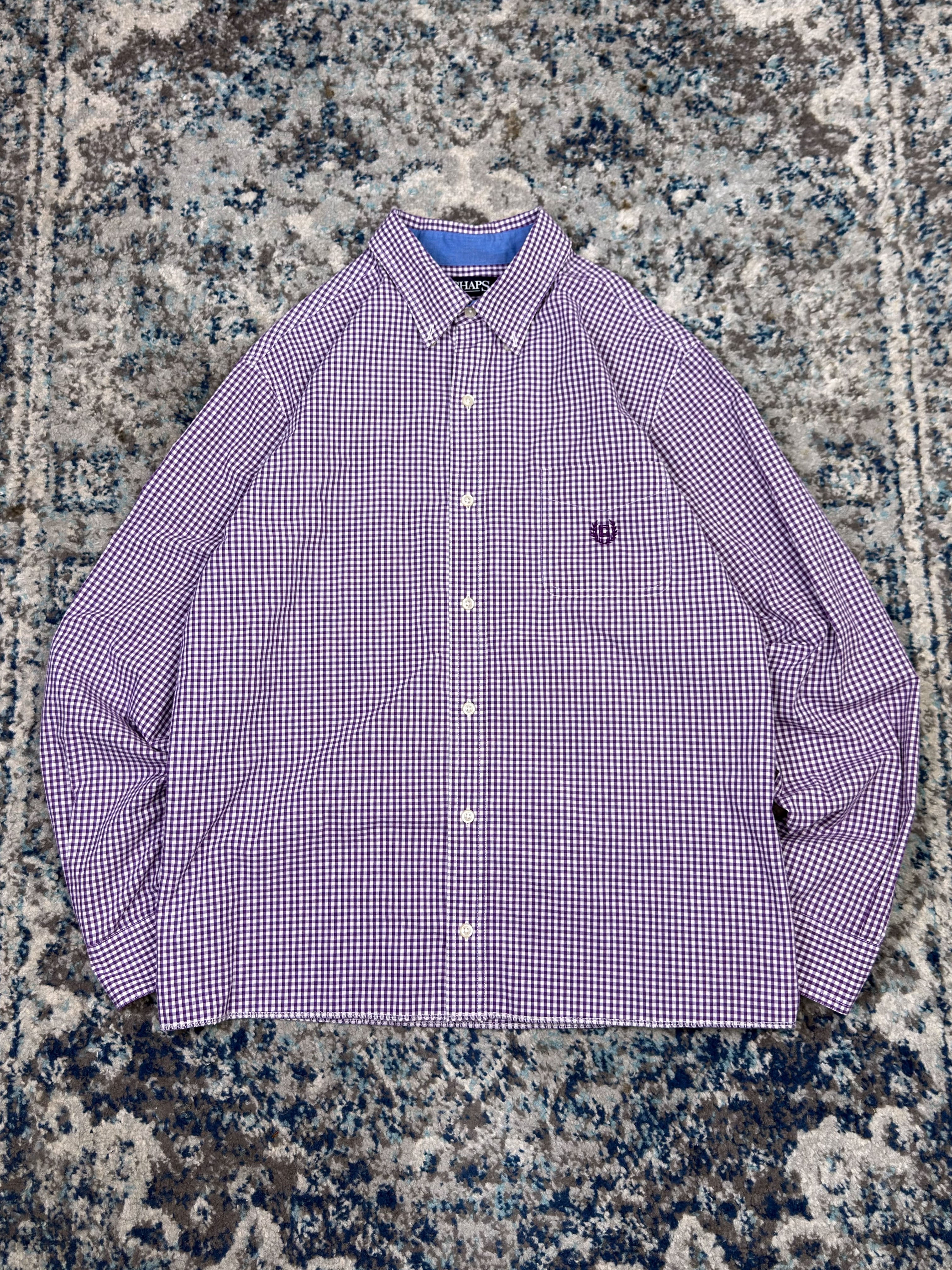 Vintage Chaps Ralph Lauren Embroidered Crest Long Sleeve Button Up Shirt Size Large