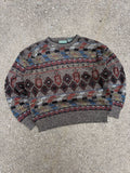 Vintage Campus Geometric Pattern Print Pullover Knit Sweater Size XL