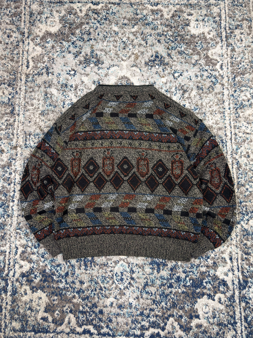Vintage Campus Geometric Pattern Print Pullover Knit Sweater Size XL