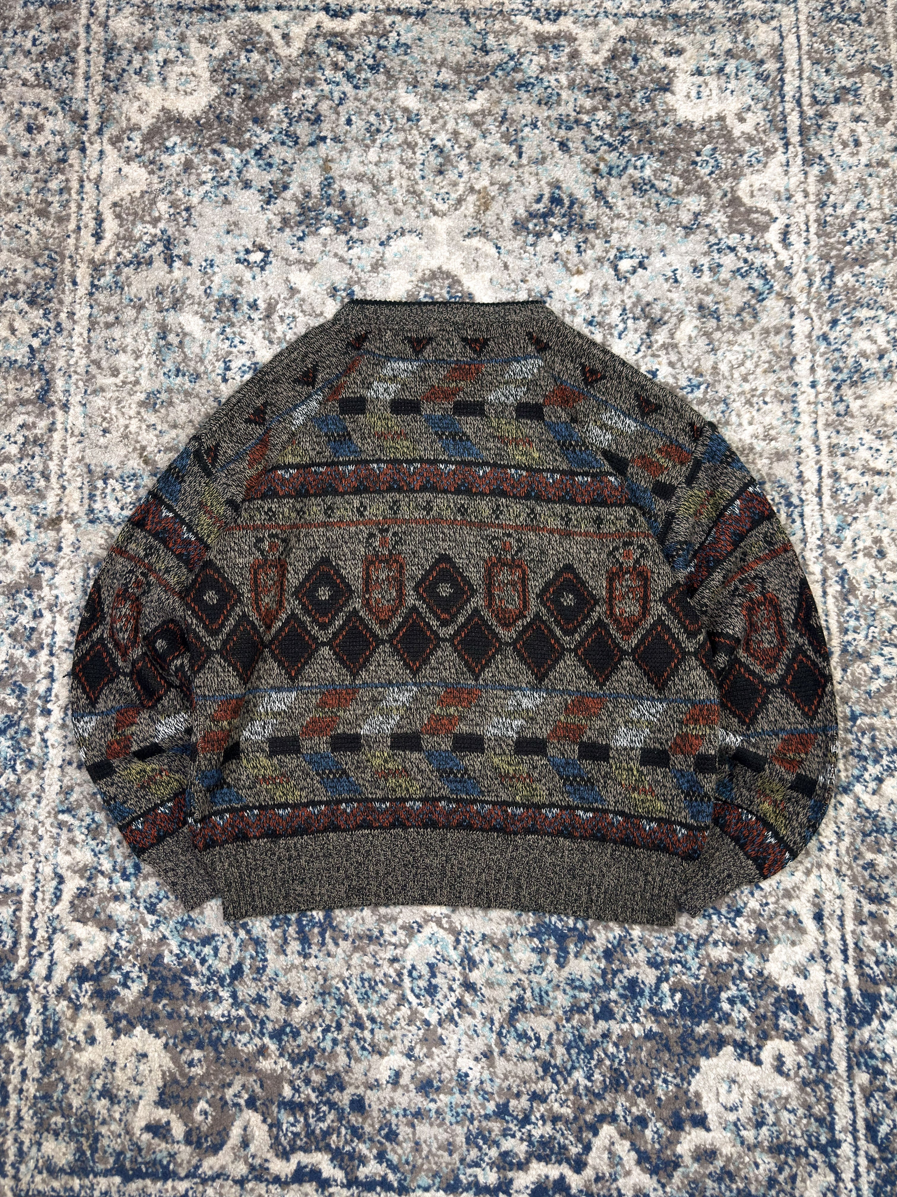 Vintage Campus Geometric Pattern Print Pullover Knit Sweater Size XL
