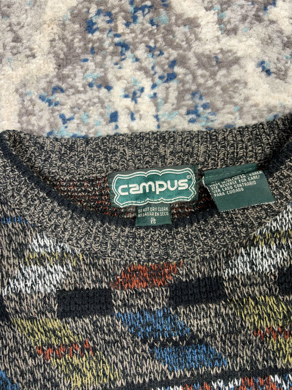 Vintage Campus Geometric Pattern Print Pullover Knit Sweater Size XL