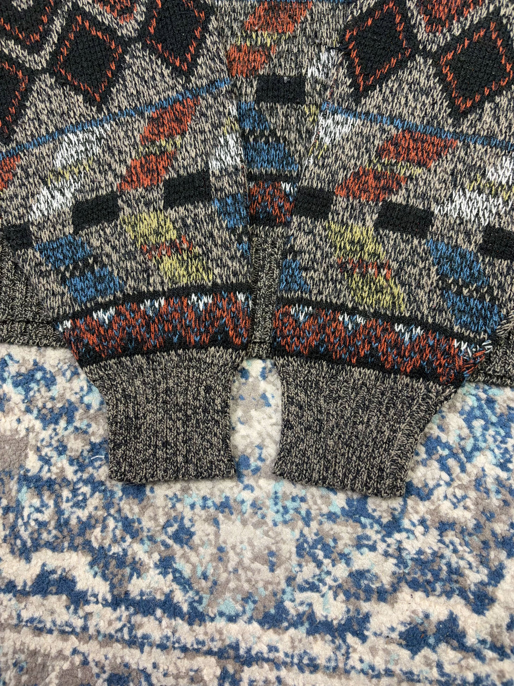 Vintage Campus Geometric Pattern Print Pullover Knit Sweater Size XL