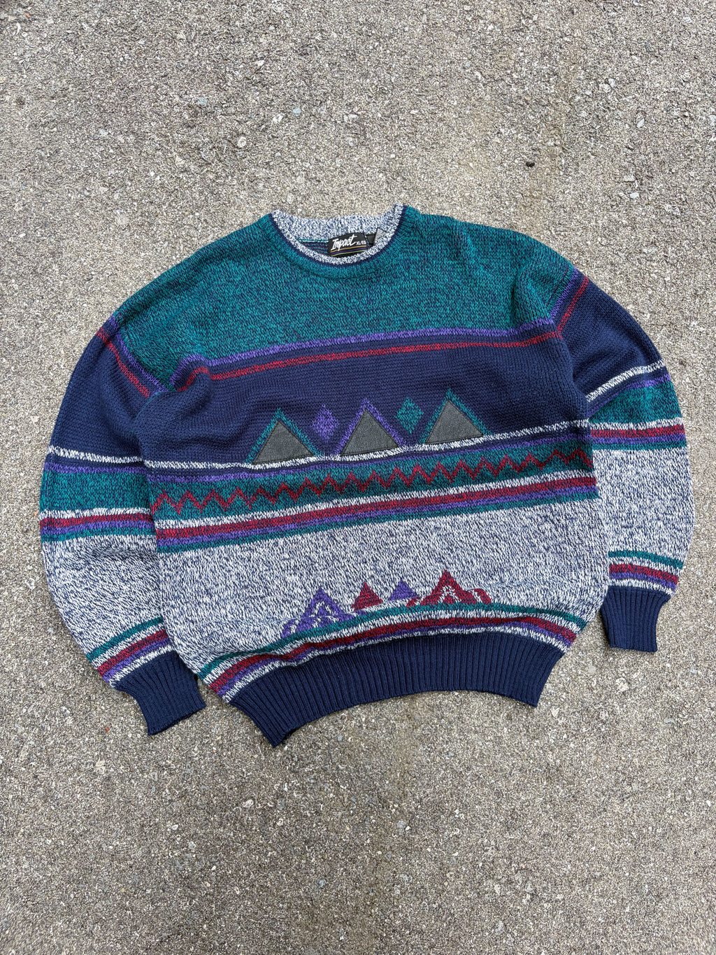 Vintage 90s Impact Aztec Pattern Print Pullover Knit Sweater Size XL