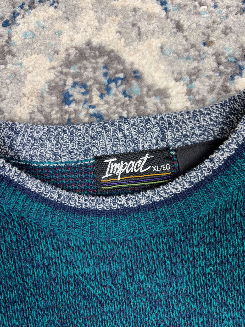 Vintage 90s Impact Aztec Pattern Print Pullover Knit Sweater Size XL