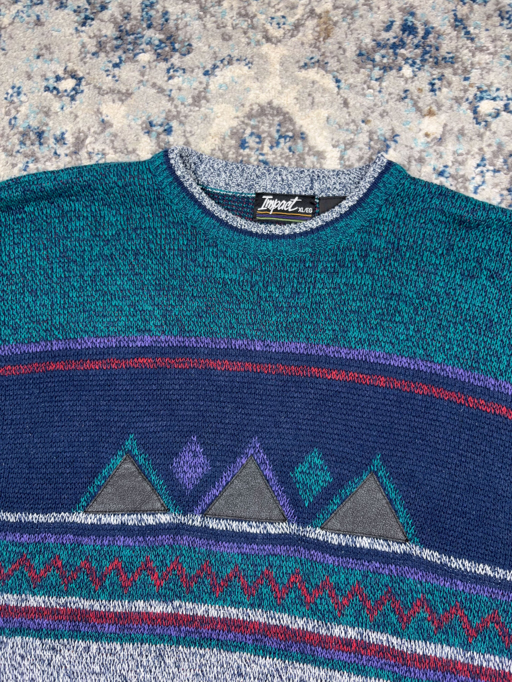 Vintage 90s Impact Aztec Pattern Print Pullover Knit Sweater Size XL