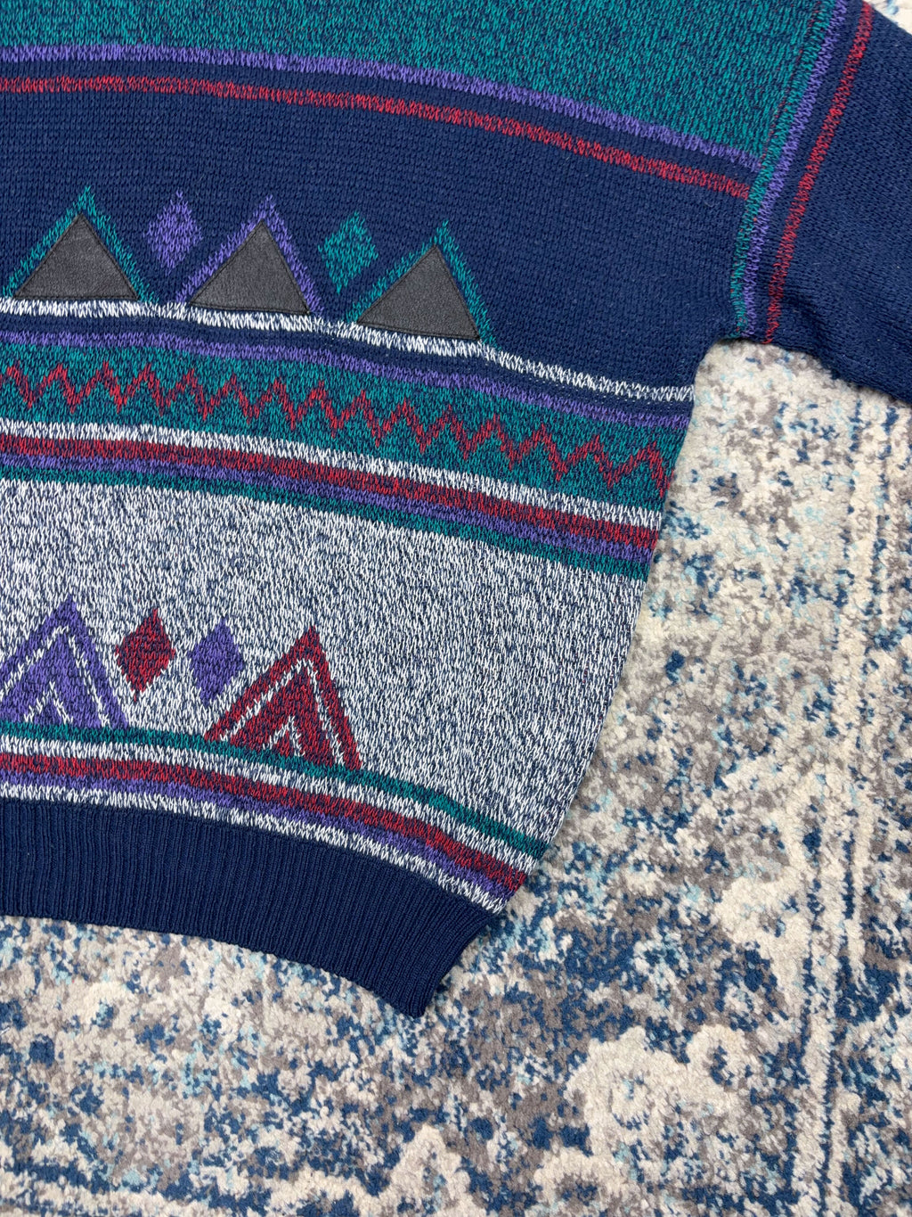 Vintage 90s Impact Aztec Pattern Print Pullover Knit Sweater Size XL