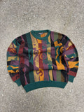 Vintage 90s Bacharach Abstract Stripe Pattern Ribbed Collar Pullover Knit Sweater Size Medium