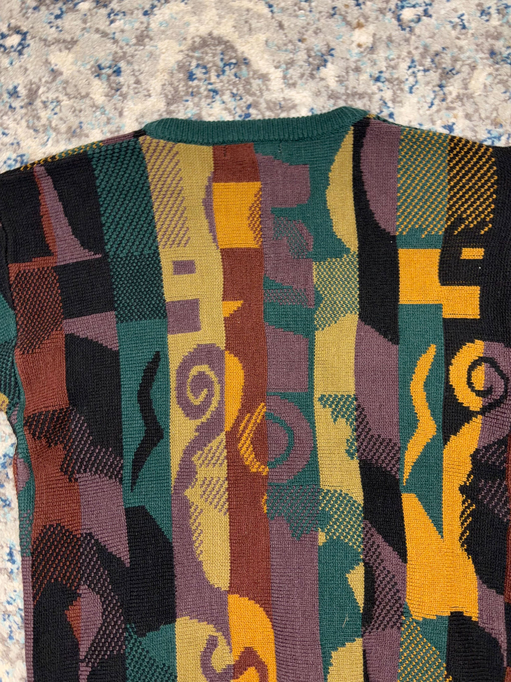 Vintage 90s Bacharach Abstract Stripe Pattern Ribbed Collar Pullover Knit Sweater Size Medium
