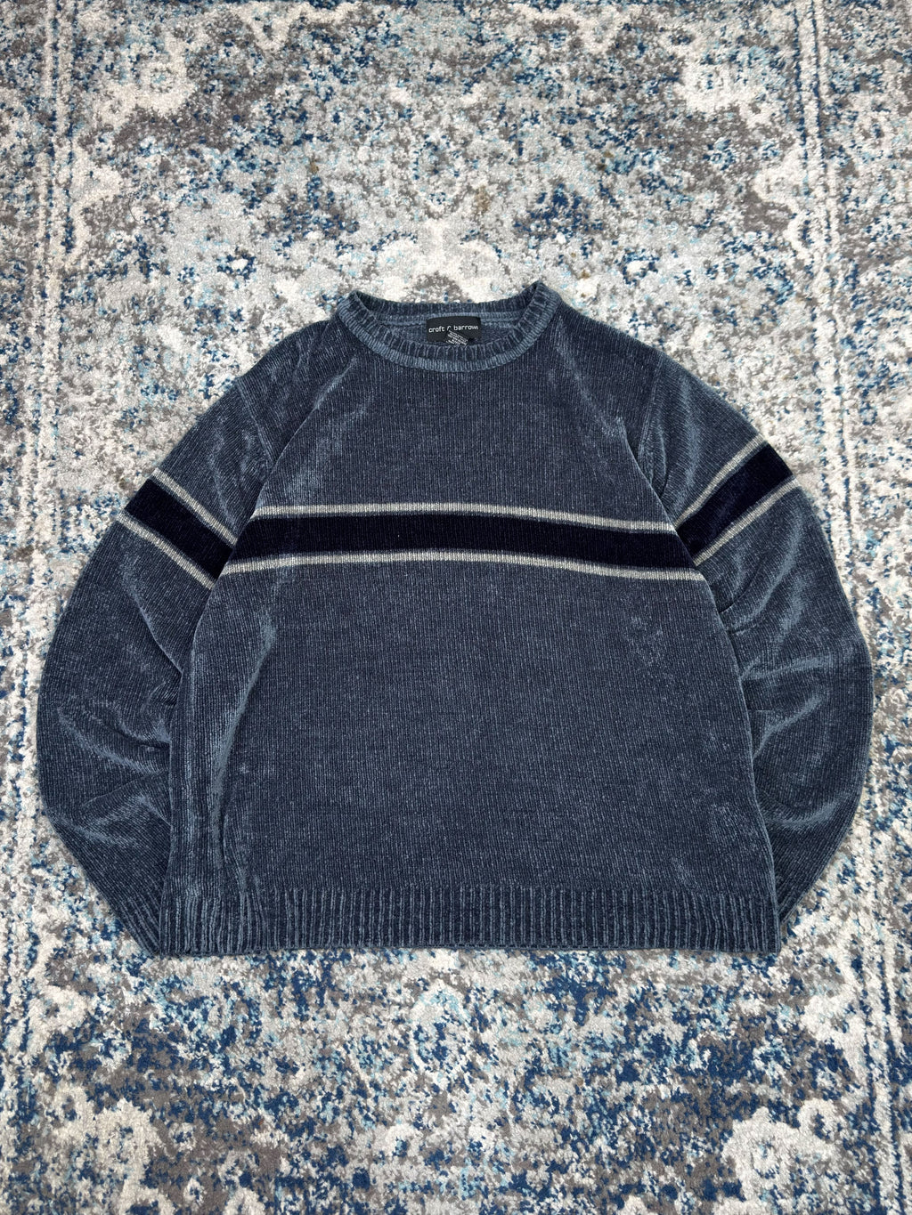 Vintage Croft & Barrow Striped Velour Pullover Knit Sweater Size Medium