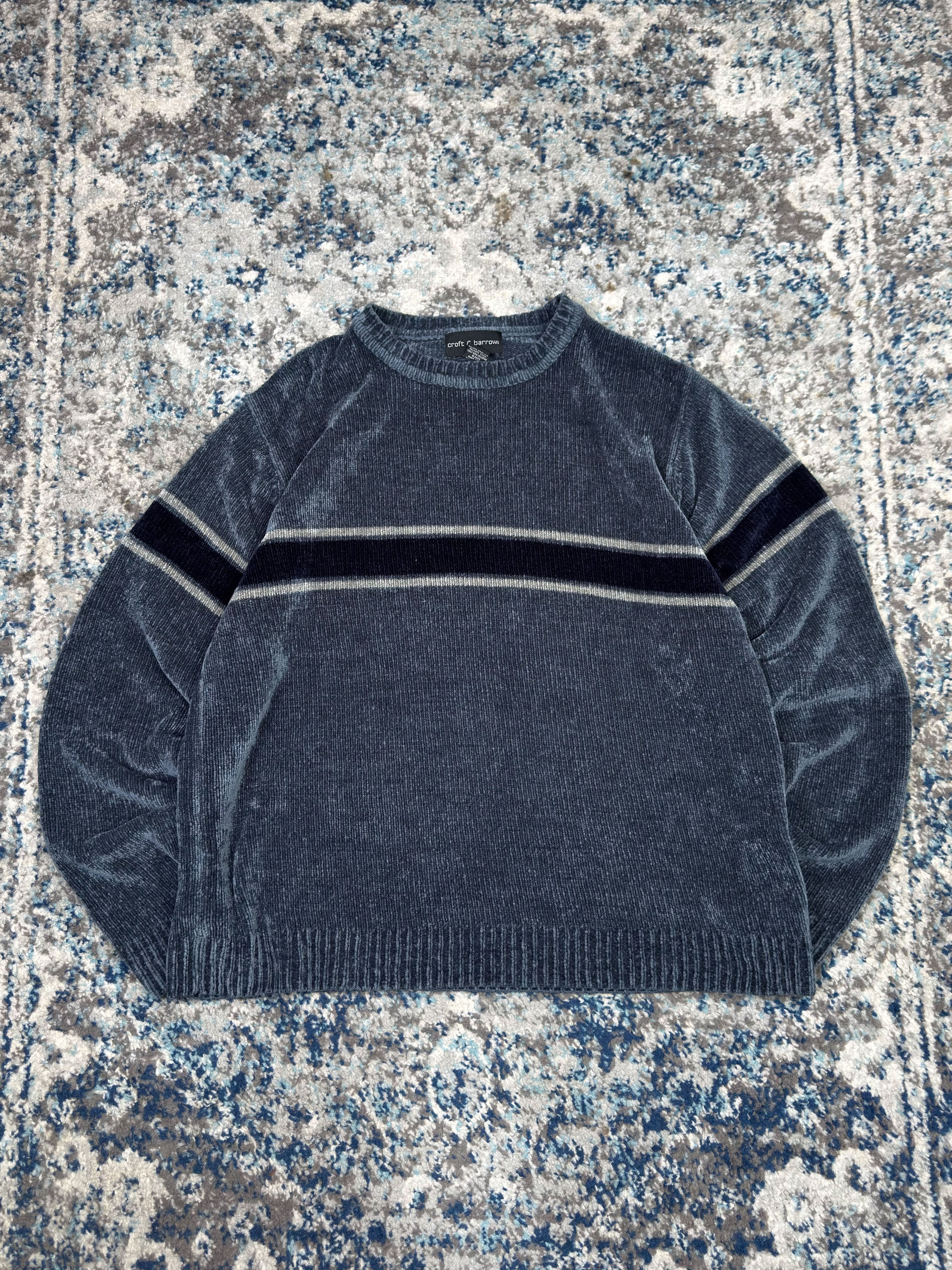 Vintage Croft & Barrow Striped Velour Pullover Knit Sweater Size Medium