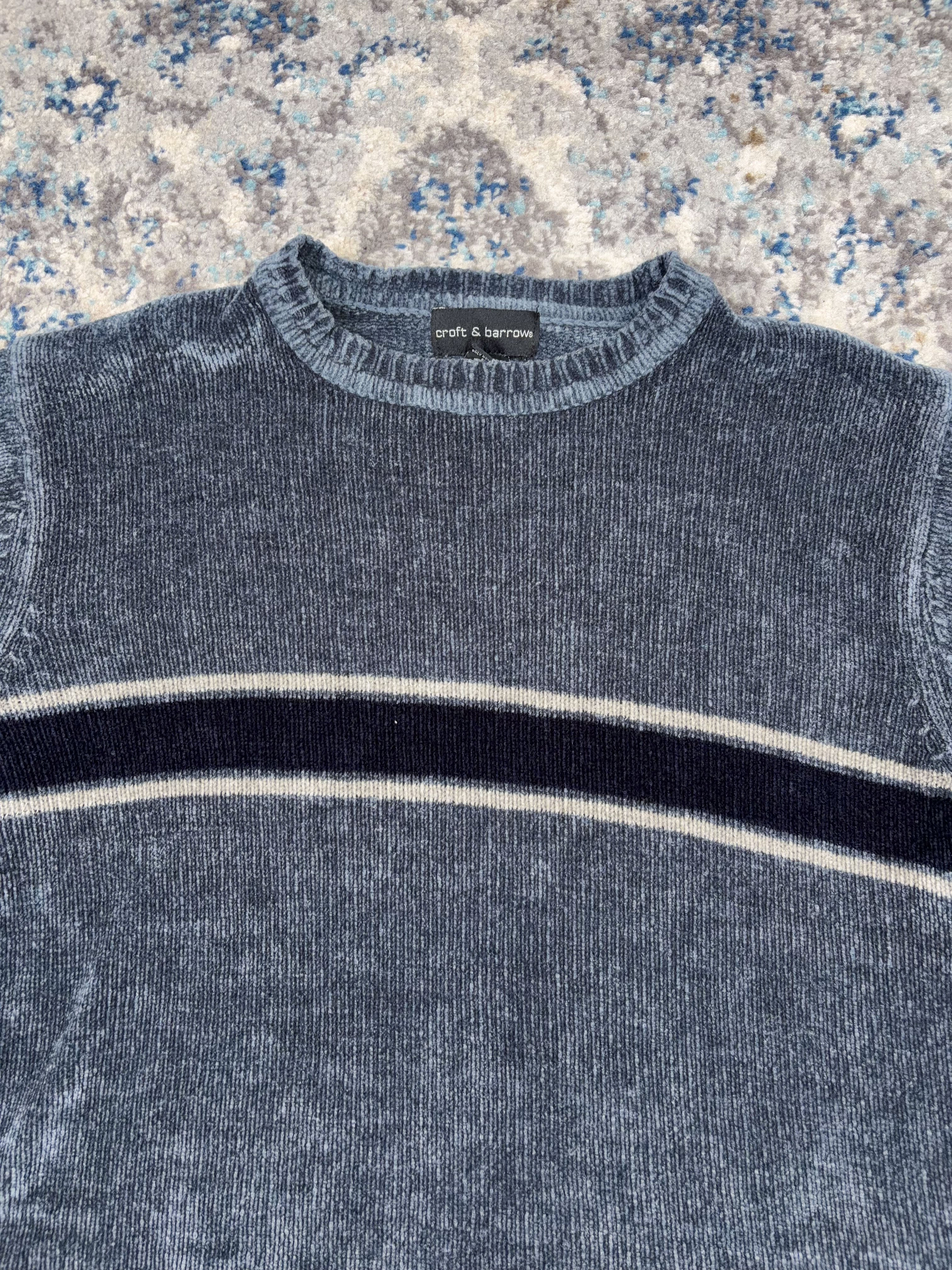 Vintage Croft & Barrow Striped Velour Pullover Knit Sweater Size Medium